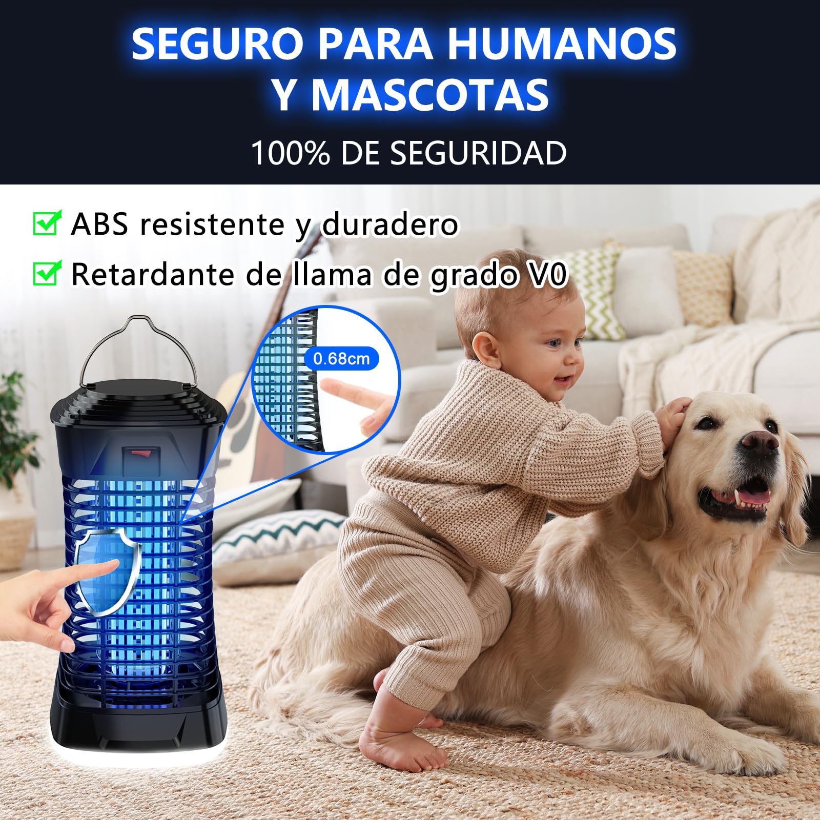 Loowoko Lampara Antimosquitos Exterior, Matamoscas Electrico Interior, 4200V Mata Mosquitos Electrico Exterior, Cable de 3m, Con luz en la parte inferior para camping, patio,dormitorio y sala de estar