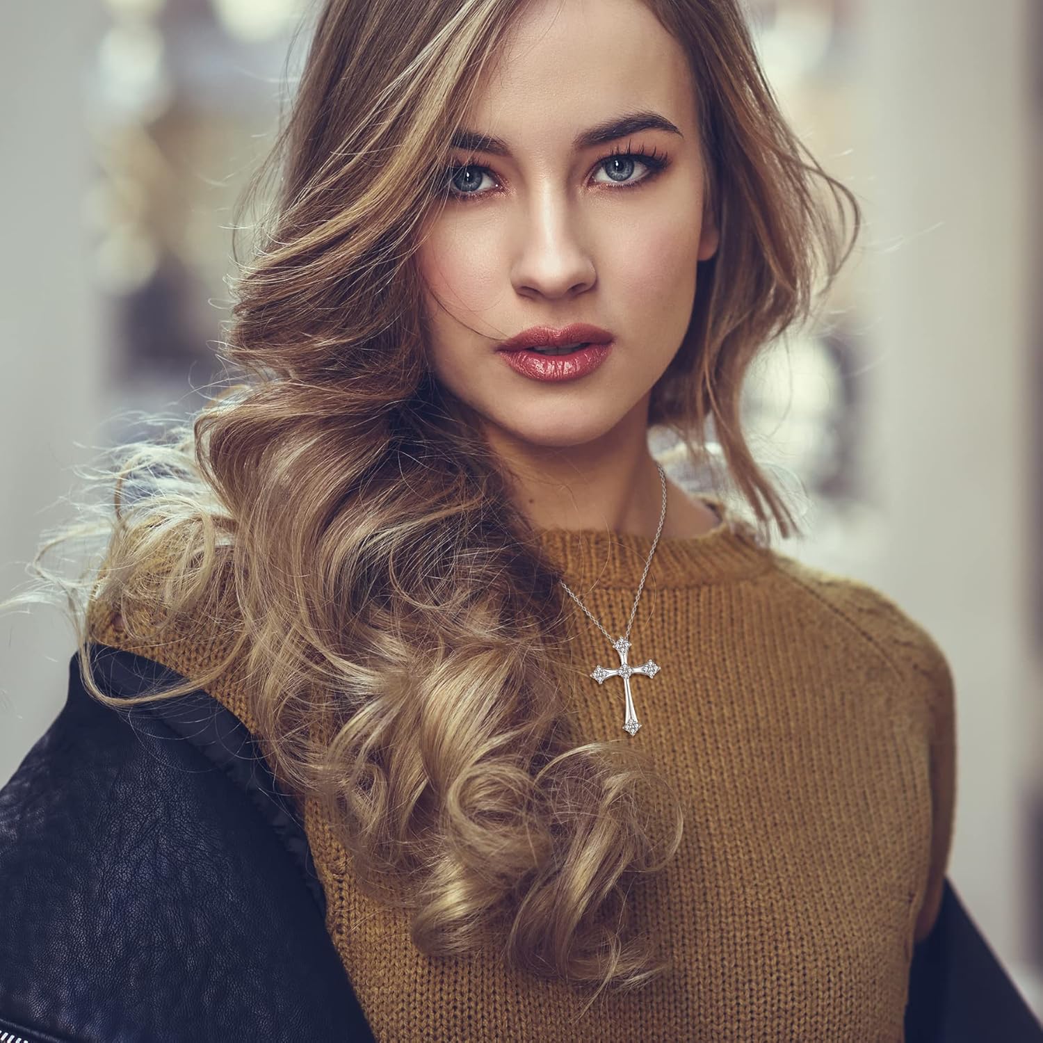 Women Necklace 925 Sterling Silver Cross Pendant Necklace with Cubic Zirconia Jewelry - Image 3