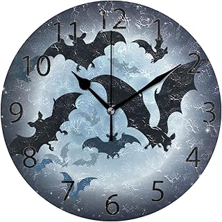 ALAZA Vampire Bats and Full Moon Halloween Night Wall Clock Non Ticking Decorative Desk Clock for Bedroom Kitchen Living Room School Office,Black