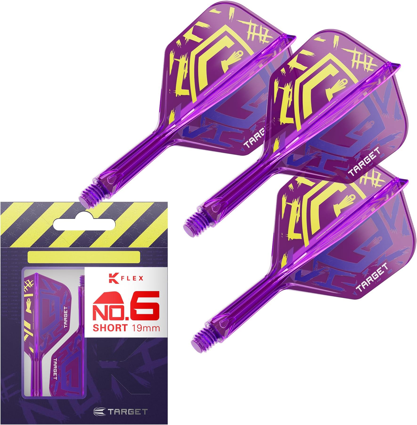 Luke Littler K Flex Flights & Shaft System No.6 & No.2 –|The Nuke Edition, Pack of 3 K-Flex All-in-One Integrated Flights and Shafts, Short 19mm, Intermediate 26mm, Medium 33mm