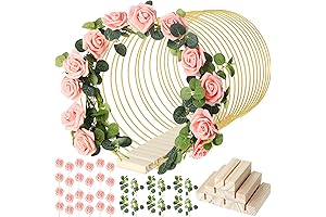 Pink Quinceanera Centerpieces,15 pcs Floral Hoop Centerpieces with Stand, Great Decor for Wedding DIY Craft