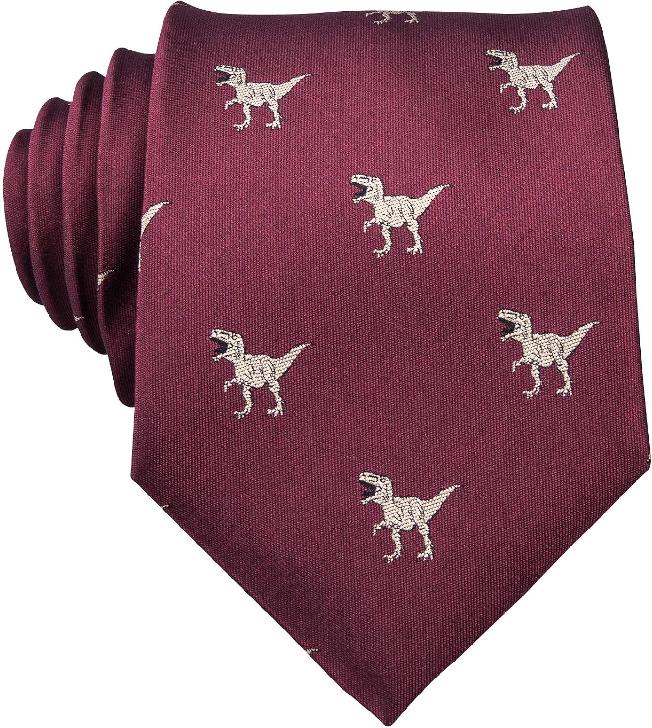 Barry.Wang Fun Animal Ties for Men Designer Handkerchief Cufflink WOVEN Casual Necktie Set A Burgundy Dinasour