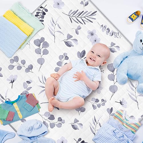 Miniatura 2 de Tapete portátil de juego para bebés con temática de hojas de acuarela, 43 x 43 pulgadas, lavable, plegable, tapete de juego antideslizante para