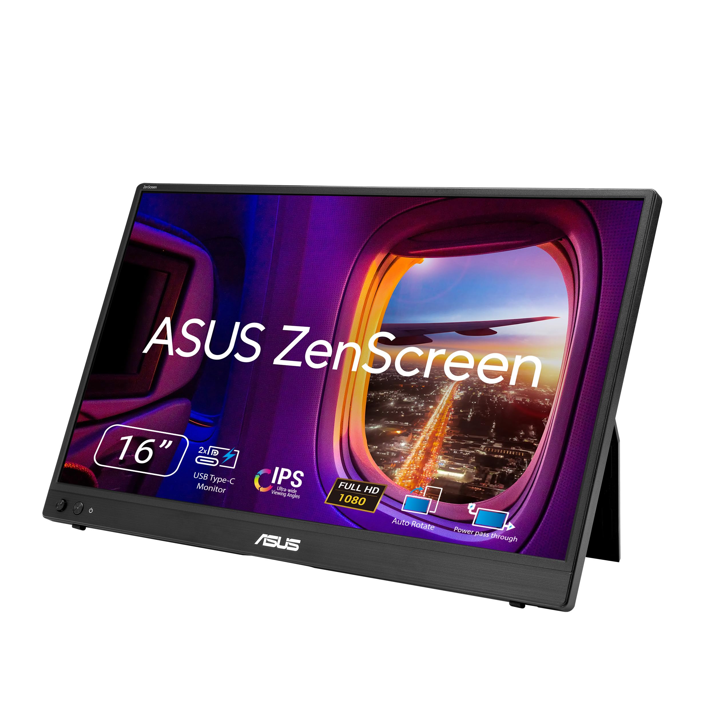 ASUS ZenScreen MB16AHVE - Écran portable 16 pouces (diagonale utile de 15,6 pouces), FHD, dalle IPS, alimentation par le câble, rotation automatique, trépied, USB Type-C®, mini-HDMI®, sans scintilleme