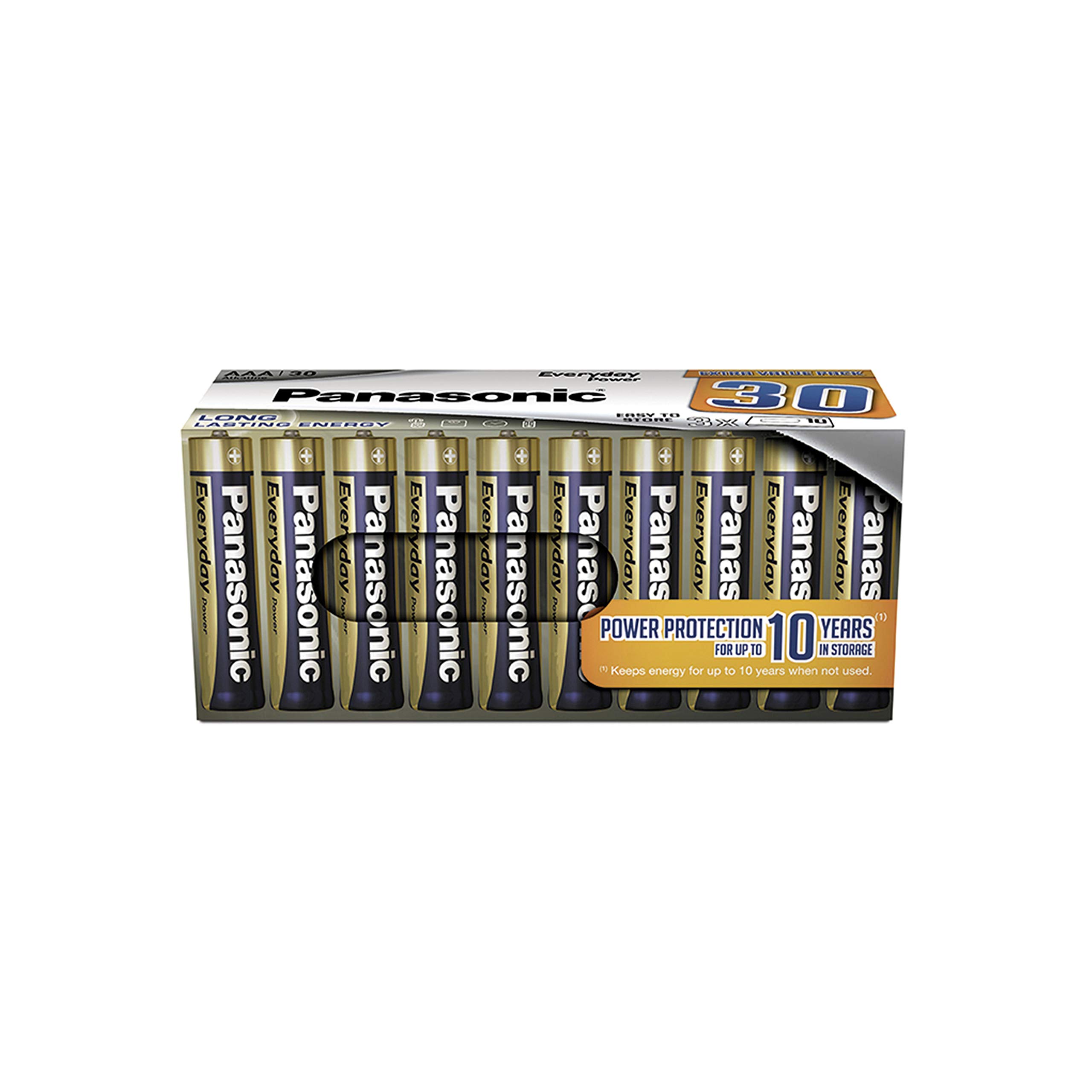 Panasonic EVERYDAY POWER AAA batteries, pack of 30 alkaline batteries, AAA, Micro, LR03, 1.5V, 100% cardboard, plastic-free packaging, batteries for reliable energy in daily use