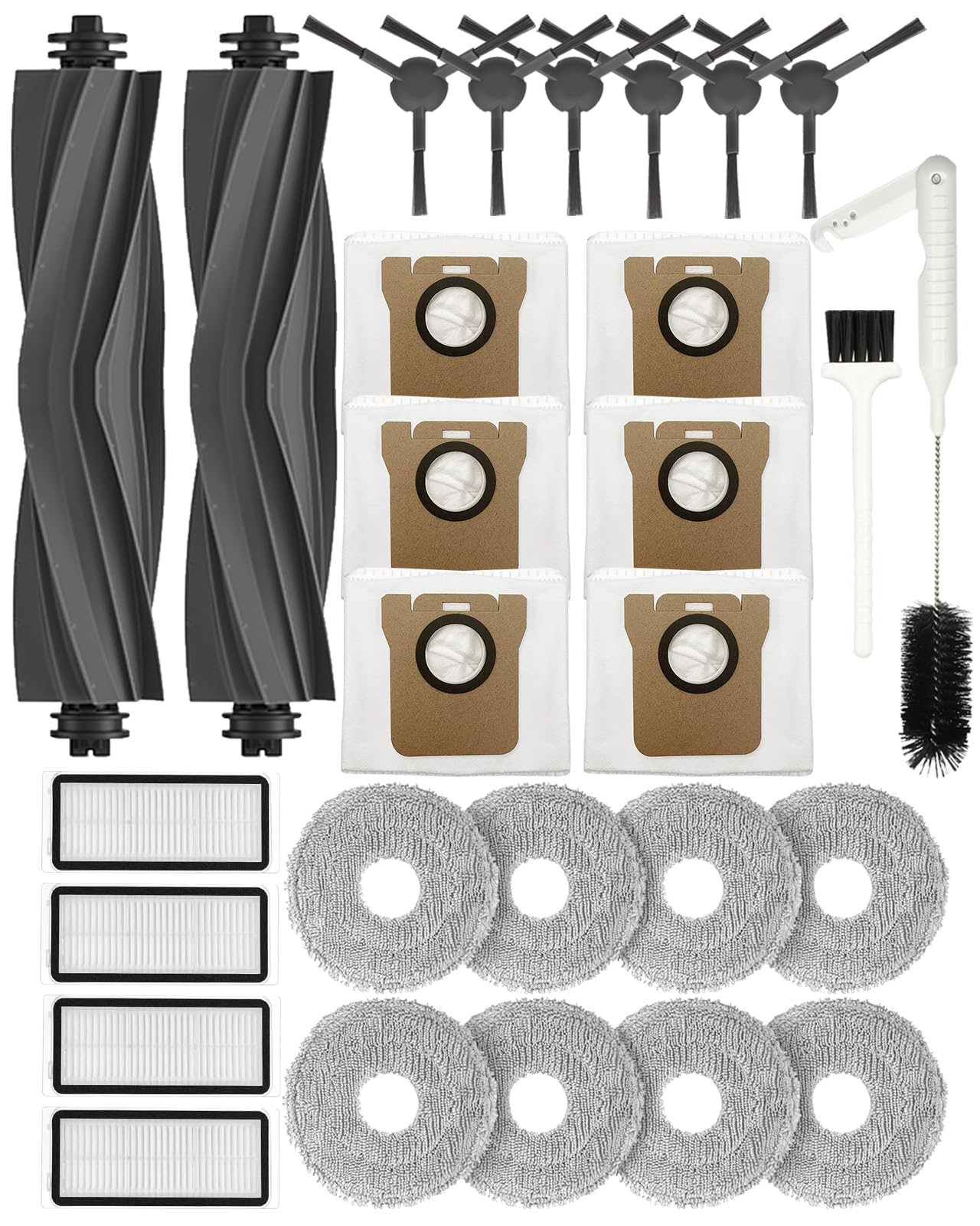 Yivy 28 pezzi di ricambio per aspirapolvere Dreame L20 Ultra/L20 Ultra Complete, S20 Ultra/S20 Ultra Complete Kit accessori: 2 spazzole principali, 6 spazzole laterali, 4 filtri HEPA, 6 sacchetti per