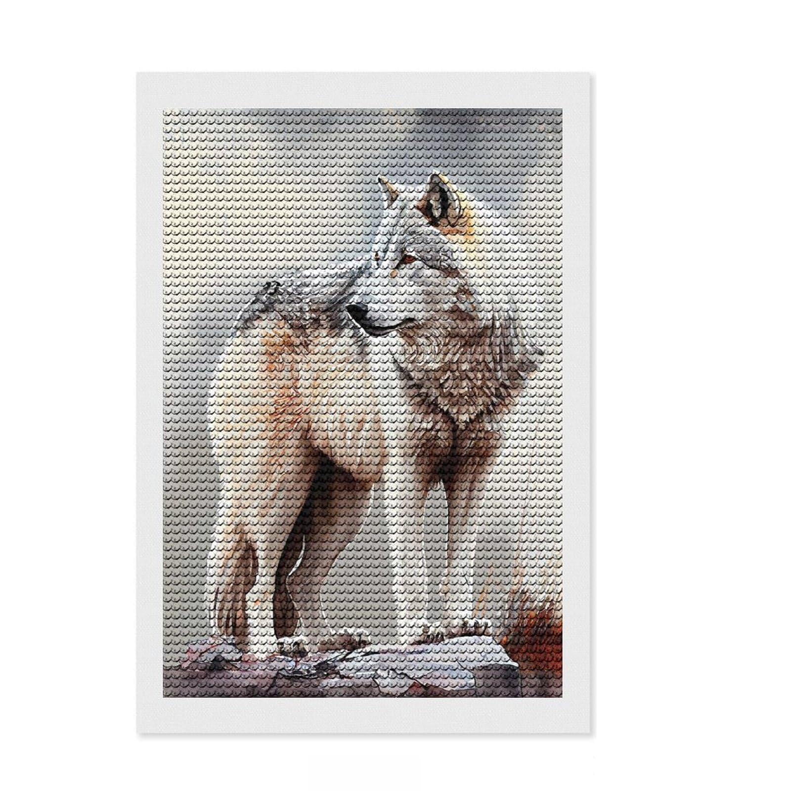 Junmoney Arctic Gray Wolf Crystal Diamond Art Kit 8"x12", Boho Decor, Stress Relief Craft, Full Kit Included, Fun Craft Activity