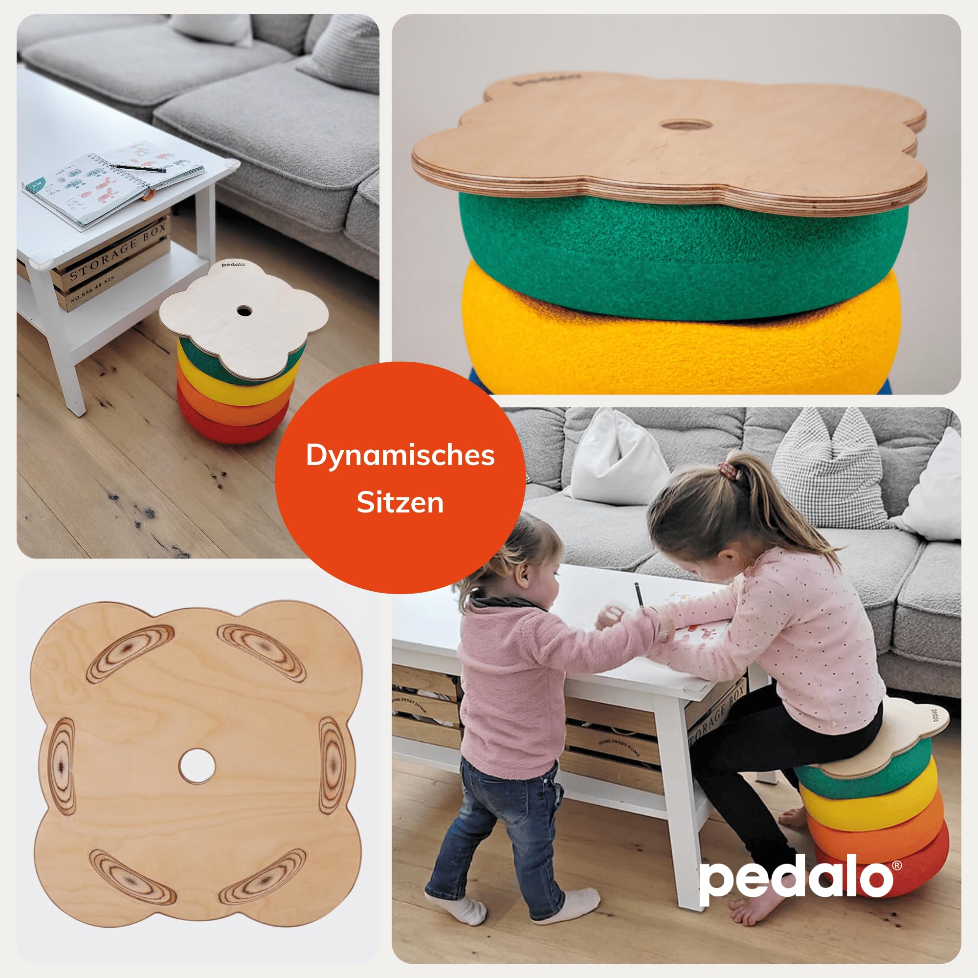 Pedalo® Stapelbaustein Sitzteller Move - Abgestimmt als Passform auf Stapelsteine - Sitzhocker für Kinder und Erwachsene - durch Stapelsteine mitwachsend - bewegt sitzen
