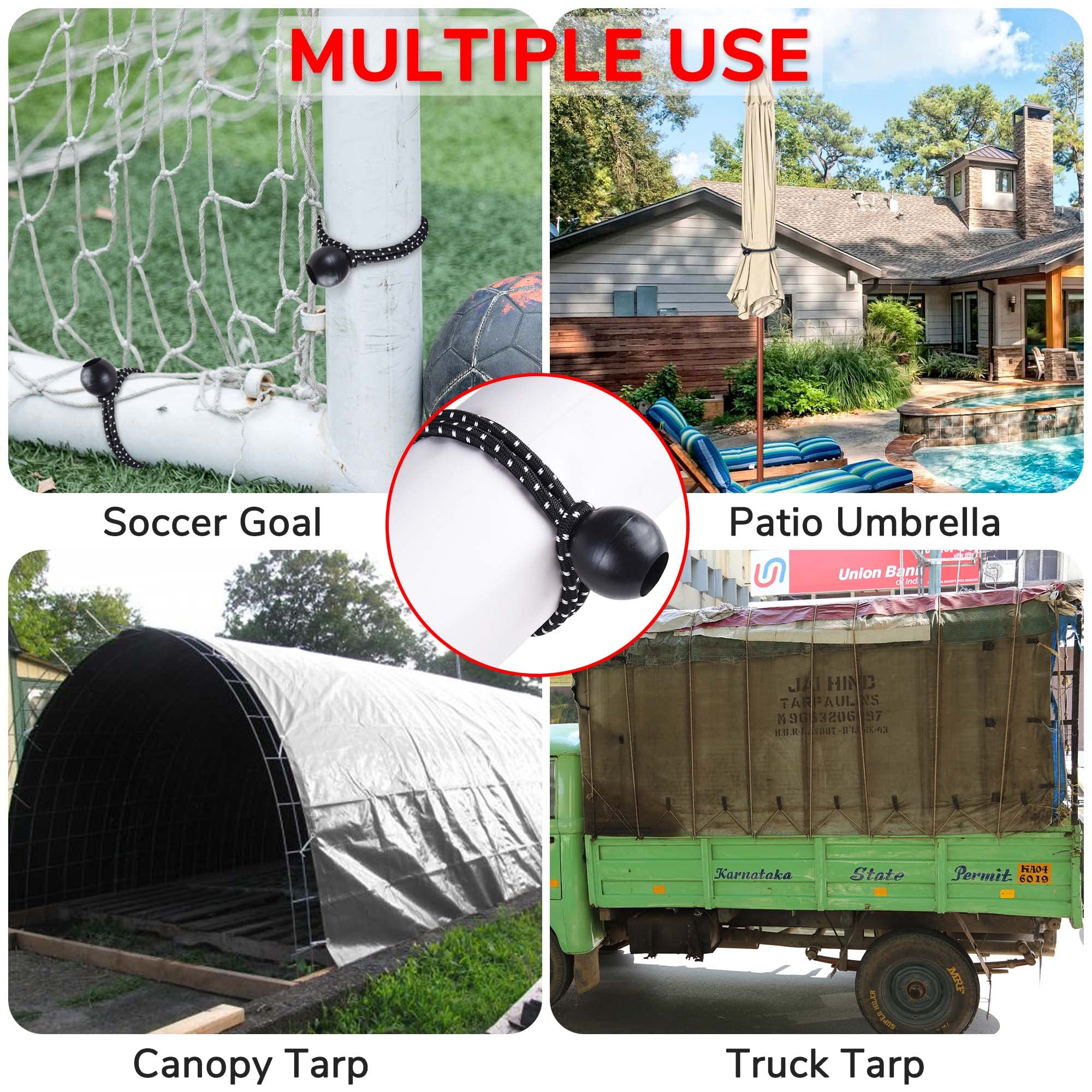 Yescom 25-Piece 6-Inch Black Elastic Ball Bungee Loop Cord Tie Down Strap Wire Fix Canopy Tarp Tent