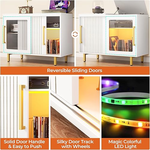 Miniatura 4 de Roombes Soporte plegable para tocadiscos, gabinete de almacenamiento de álbumes de mediados de siglo con luz LED de hasta 300 álbumes, soporte de