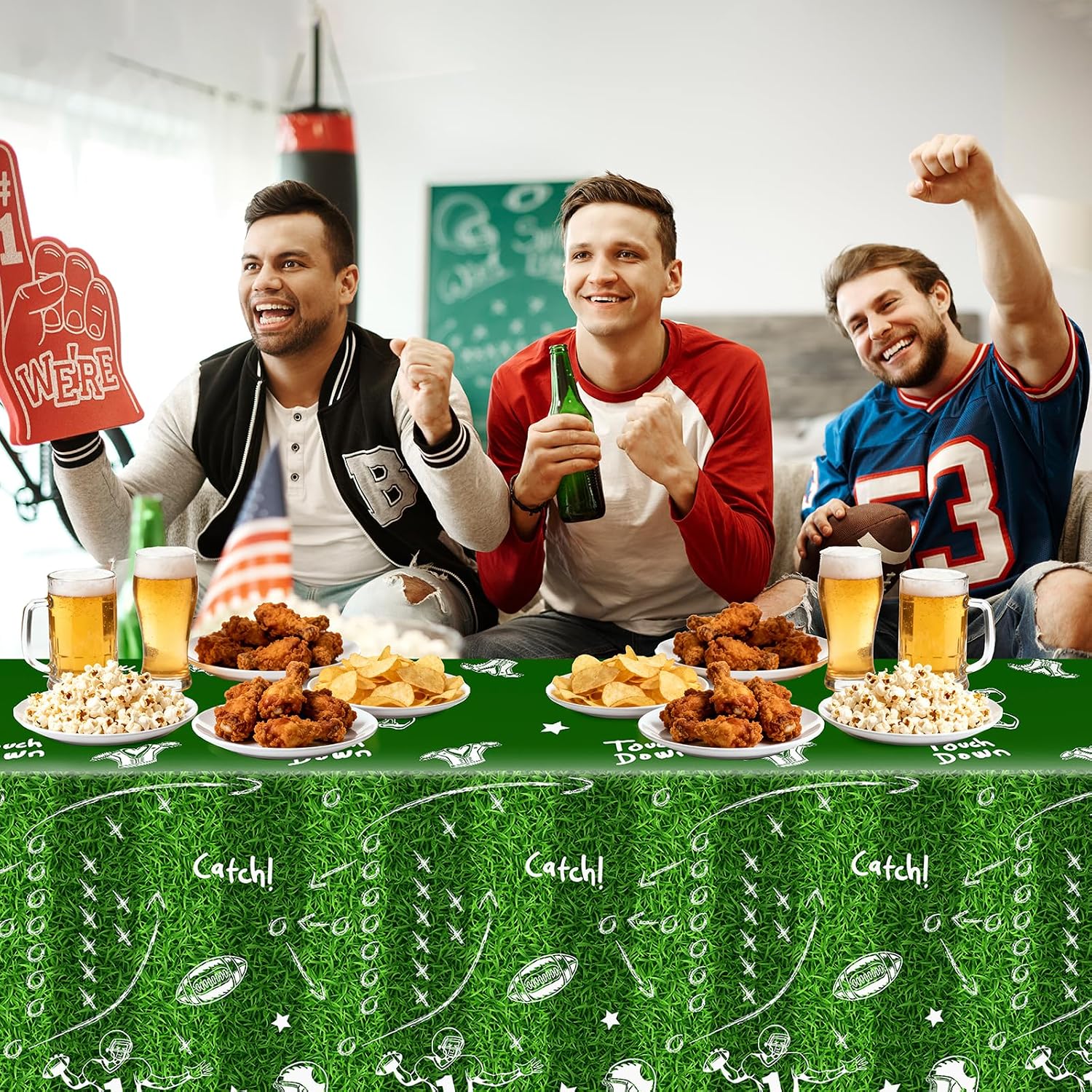 Avezano 3 pcs Football Tablecloth Plastic 108 x 54 inch Football Birthday Party Decorations Touch Down Game Day American Rugby Table Cover Disposable Rectangle