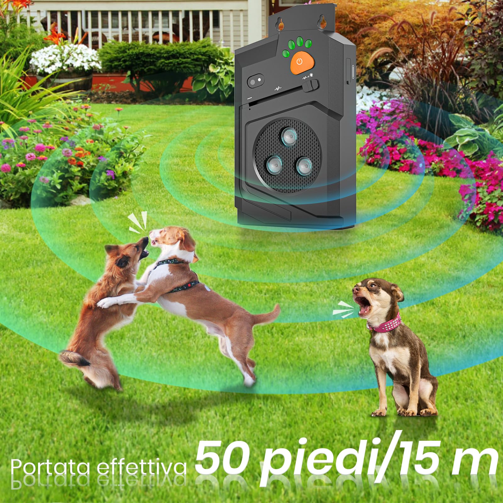 Antiabbaio Per Cani Ultrasuoni – Dispositivo Antiabbaio Per Cani Con Attivazione Automatica, Scacciacani A Ultrasuoni 3 Modalità, Dissuasore Cane Impermeabile IP56, Portata 15m, USB Ricaricabile