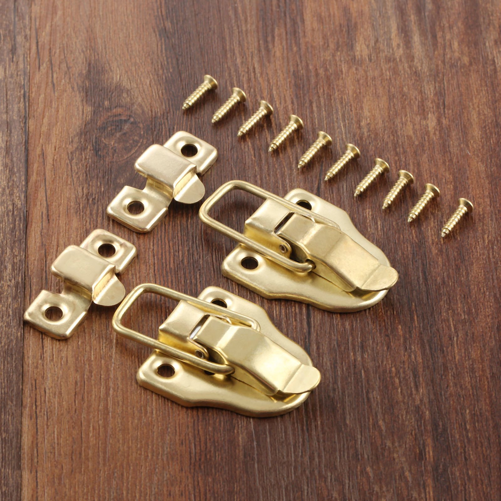 Dophee 2Pcs 2.32"x1.57" Gold Retro Style Iron Toggle Fit Case Box Chest Trunk Latch Hasps Catches 2