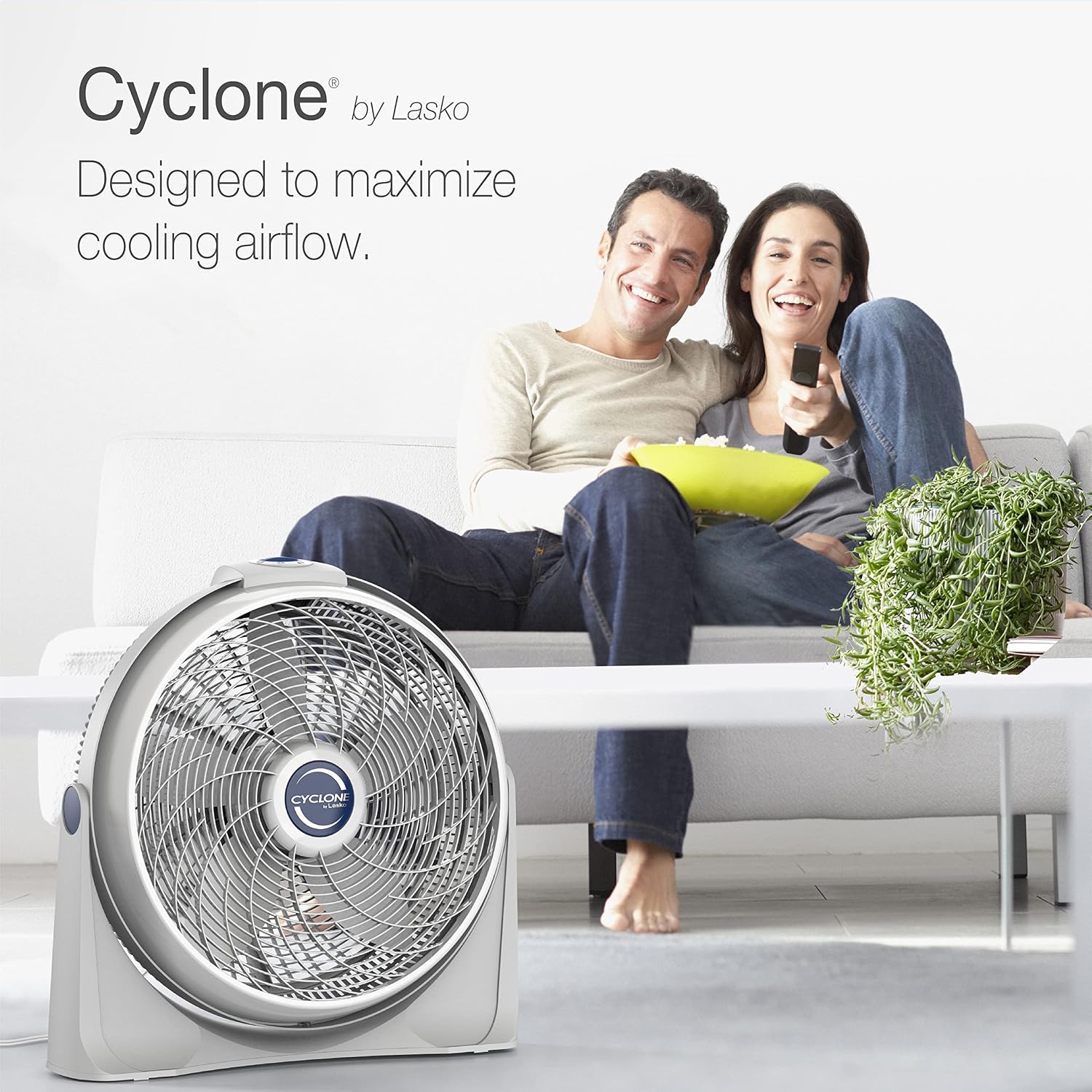Lasko 3520 20 Inch 3-Speed Cyclone Air Circulator Floor Fan, White