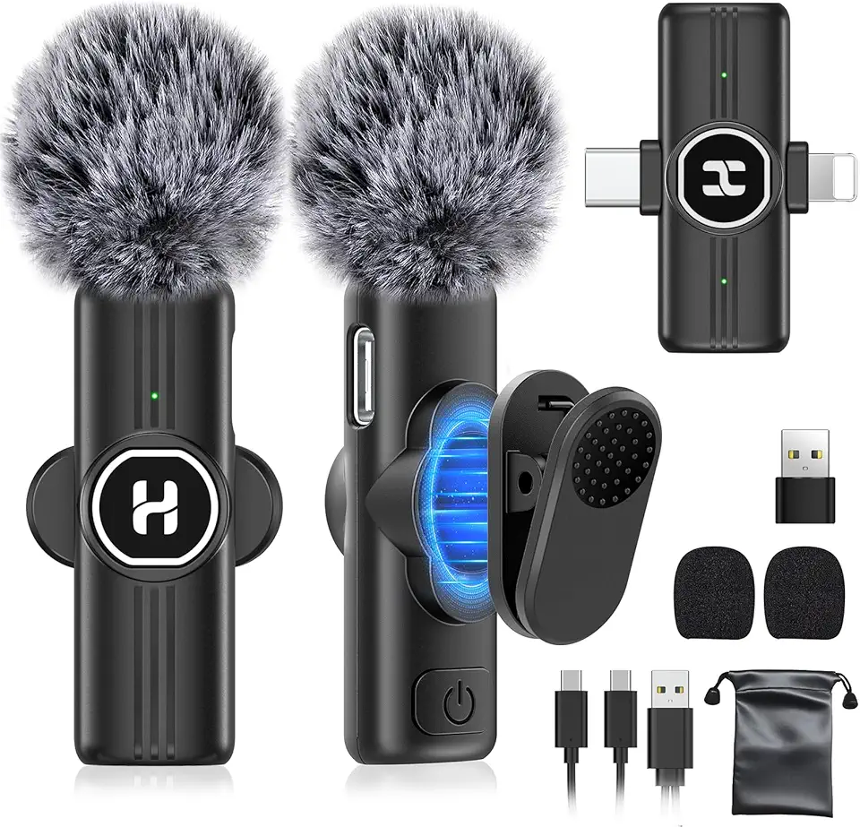 Mini Wireless Lavalier Microphone for iPhone, iPad, Android Phone - Noise Reduction Lapel USB C Bluetooth Mic for Recording, Clip on Omni Lav Mic for Video Recording, Tiktok, YouTube, Vlog