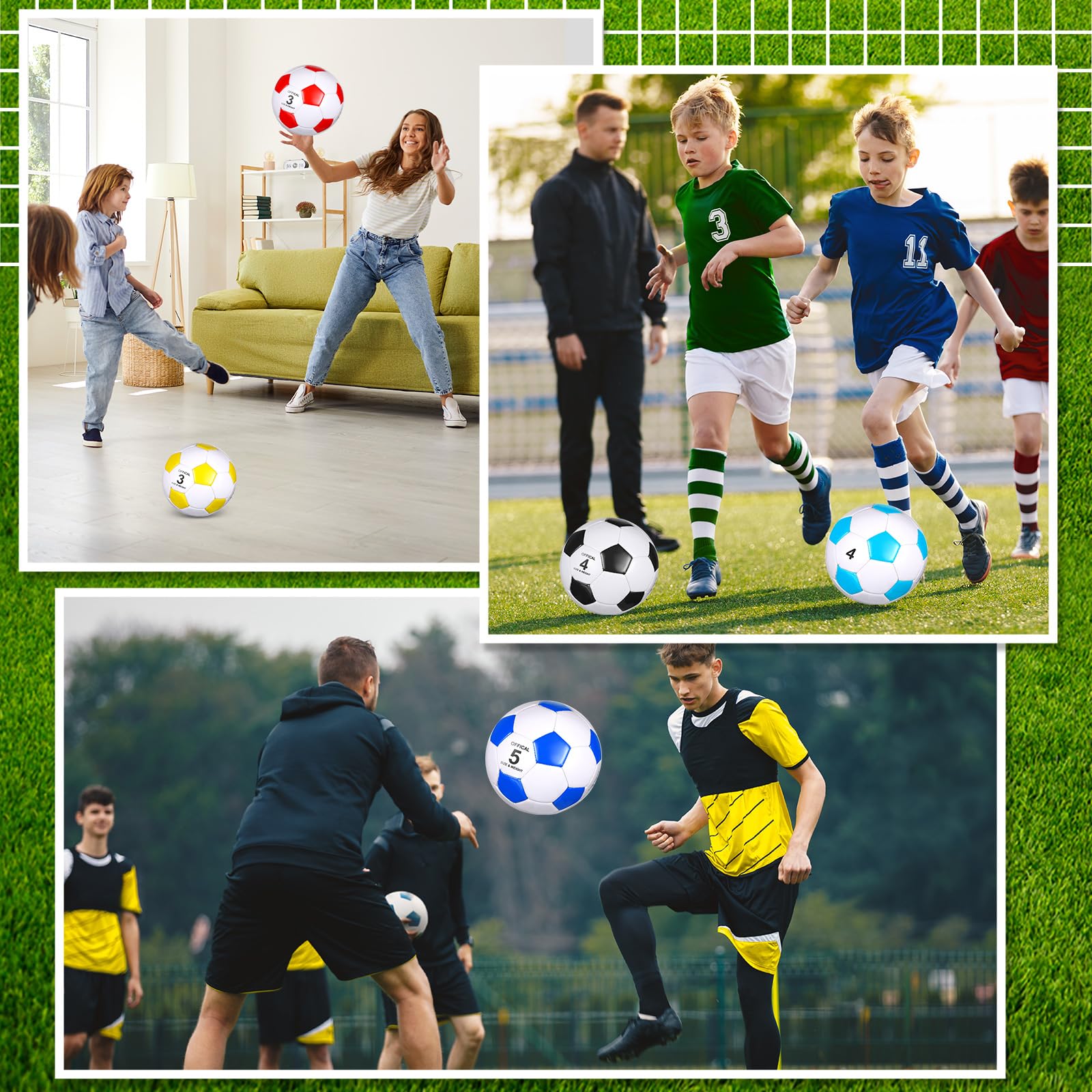 Soulchen 16 balones de fútbol a granel con 2 piezas de bomba, tamaño 3/4/5, pelota de fútbol de entrenamiento desinflada para jóvenes y adultos, regreso a la escuela, al aire libre, interior, deportes