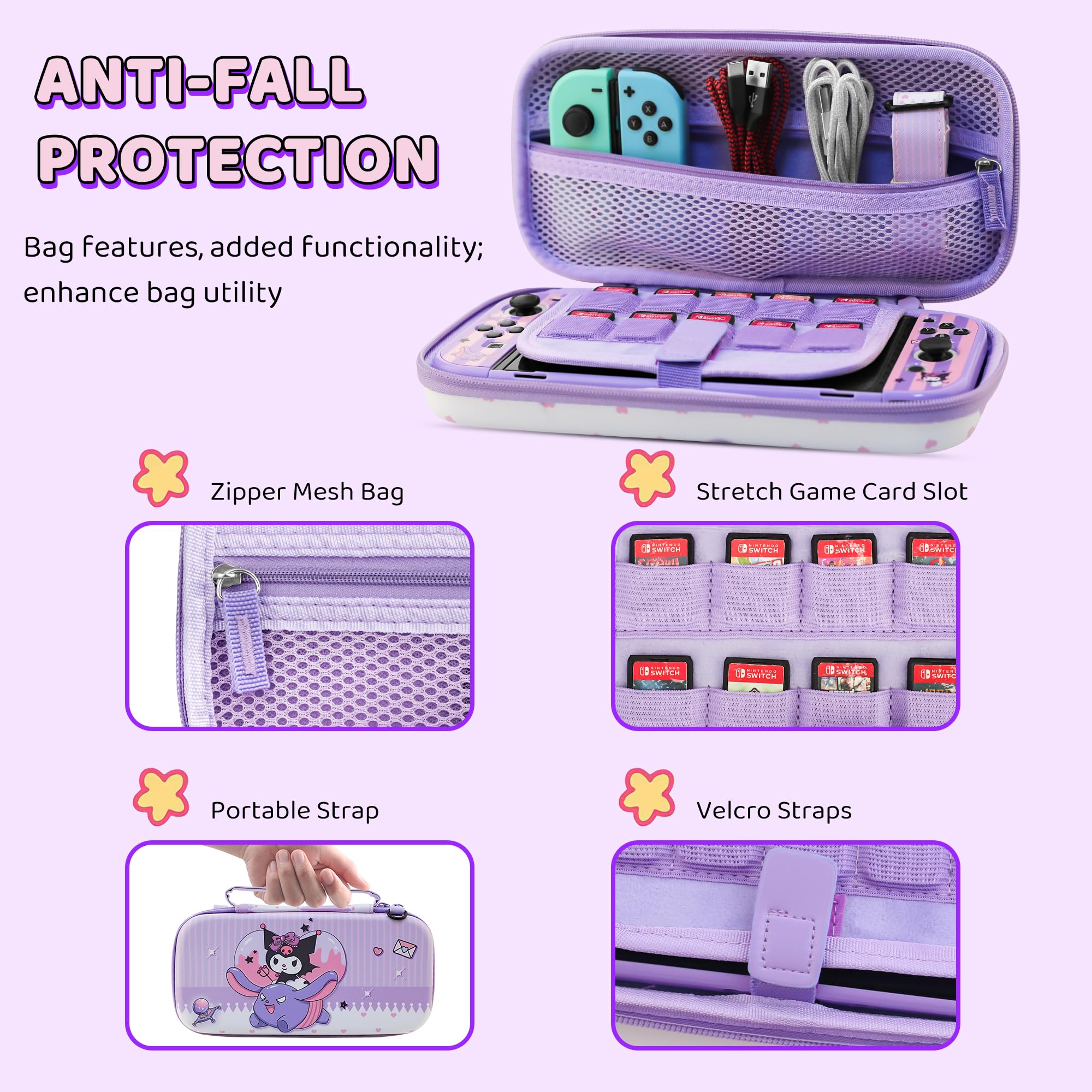 Amazon.com: HYPERCASE Cute Switch OLED Carrying Bag Purple Bunny