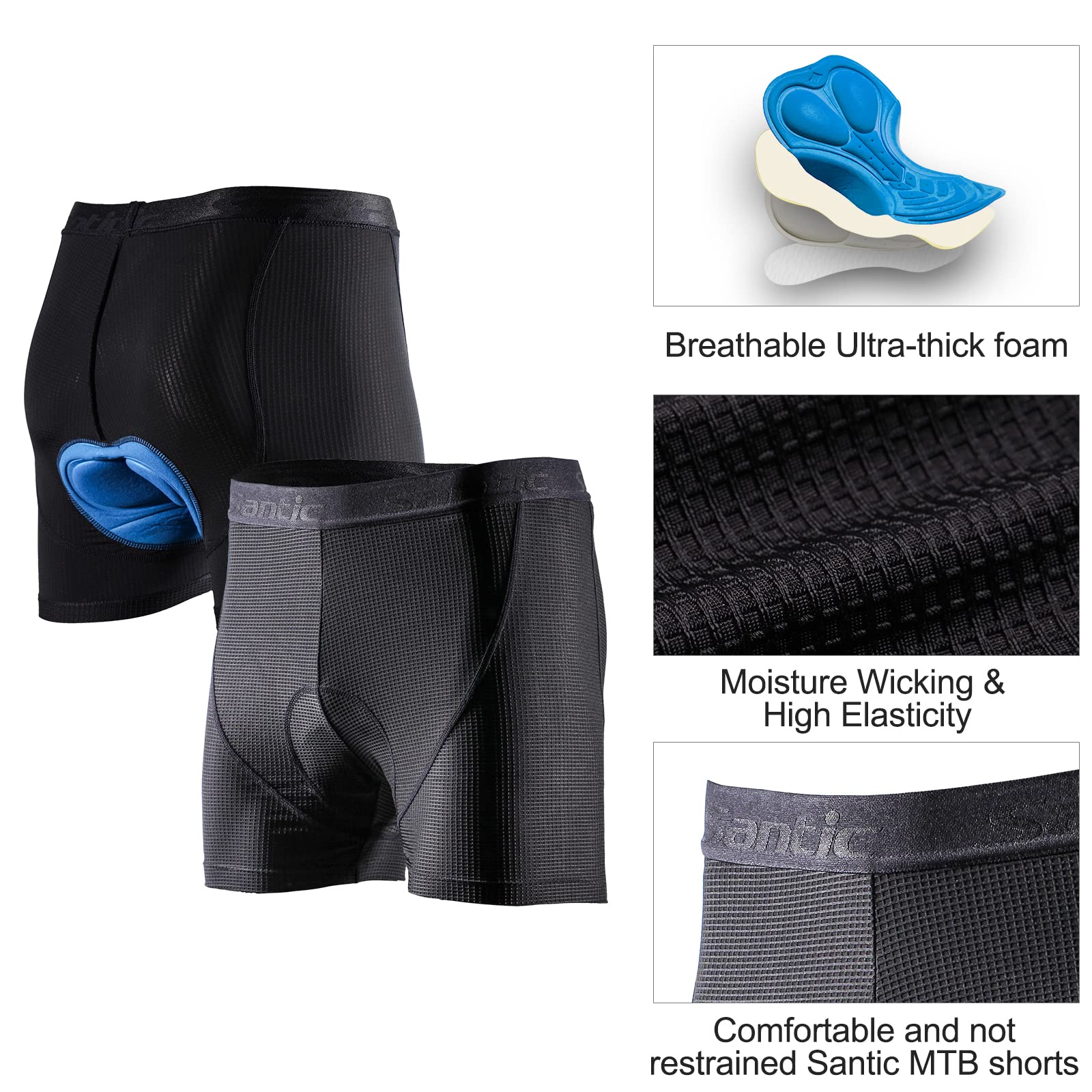 Santic Cuissard Velo Cuissard Cycliste Homme Cuissard VTT ou Velo Route avec Culotte Cyclisme Rembourré Dedans pour Homme - Boden