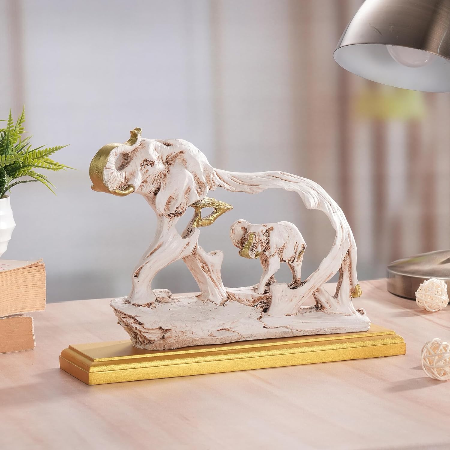 TIED RIBBONS Elephant Statue with Baby Elephant (Resin, 24 cm x 17 cm) Figurines Animal Statue Wooden Base for Home Décor Table Decoration Items – Showpiece Gift Decorative Home