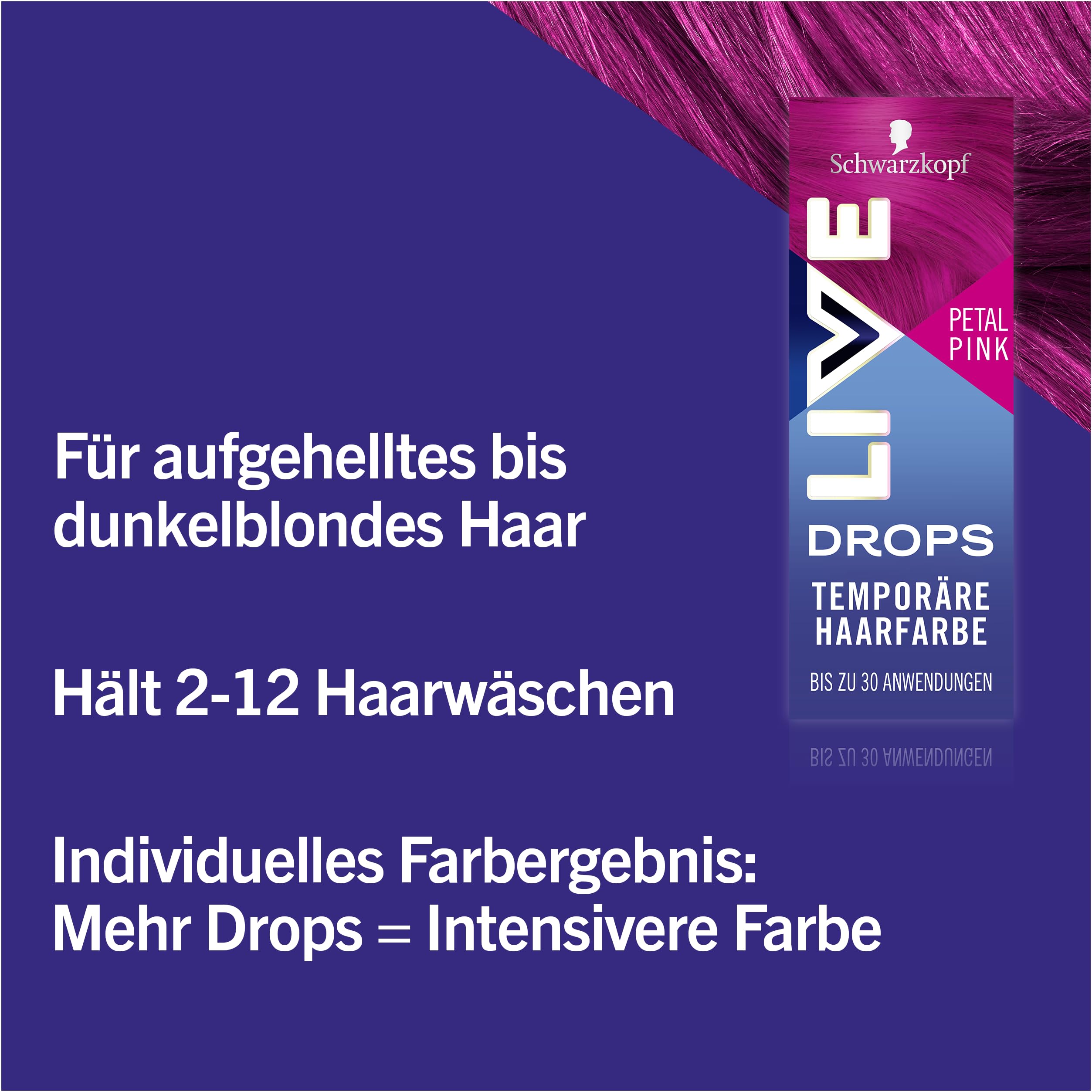 Schwarzkopf Live Color Drops Petal Pink (30 ml), krople, z możliwością dozowania, dla indywidualnego wyglądu, odcień do mieszania z odżywką, tymczasowa koloryzacja utrzymuje się do 12 myć włosów