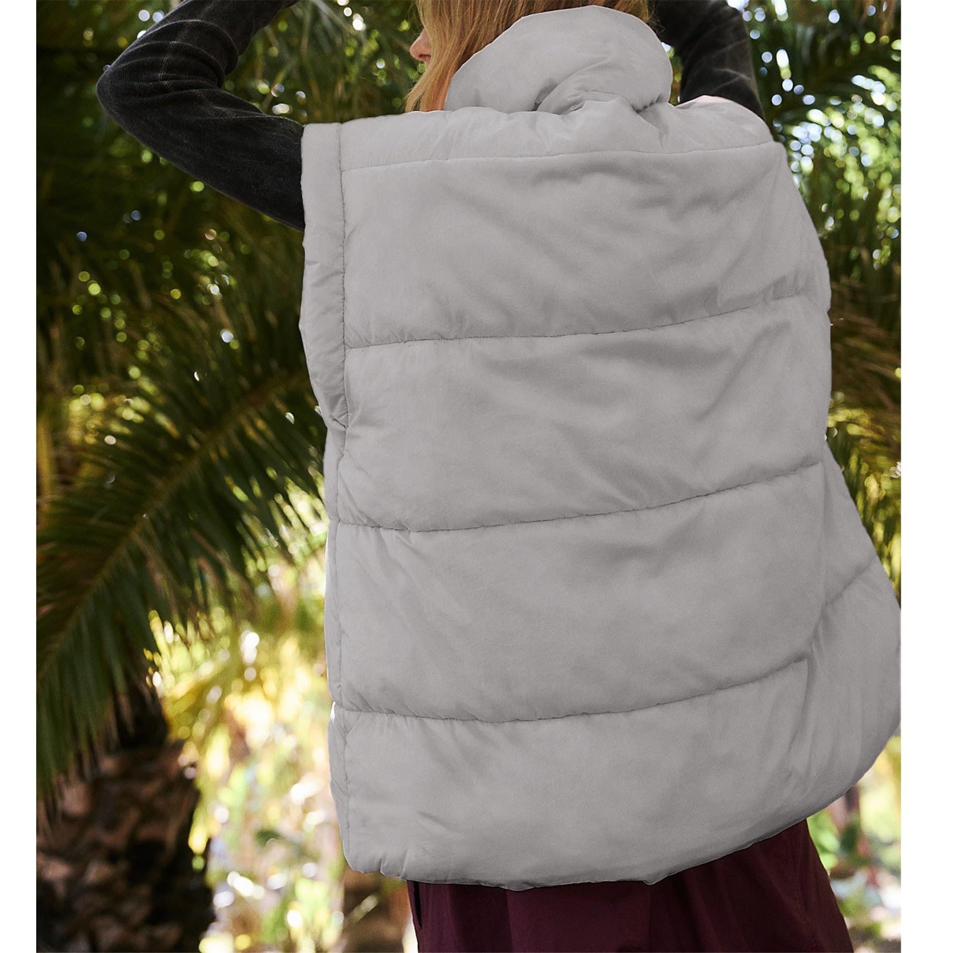 Songling Womens Oversized Puffer Vest Stand Collar Full Zip Sleeveless Bubble Puffer Vest Quilted Padded Warm Coat Outwear: Small Grey
