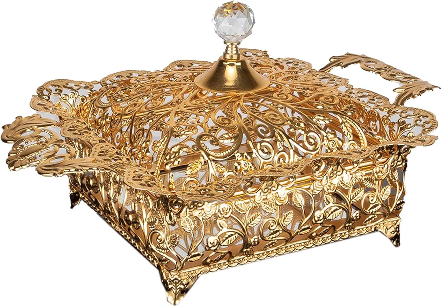 Amazon.co.jp ハンドメイド ファンシーキャンディディッシュ 装飾シュガーサービングボウル ガラス蓋とクリスタルトップ スクエア