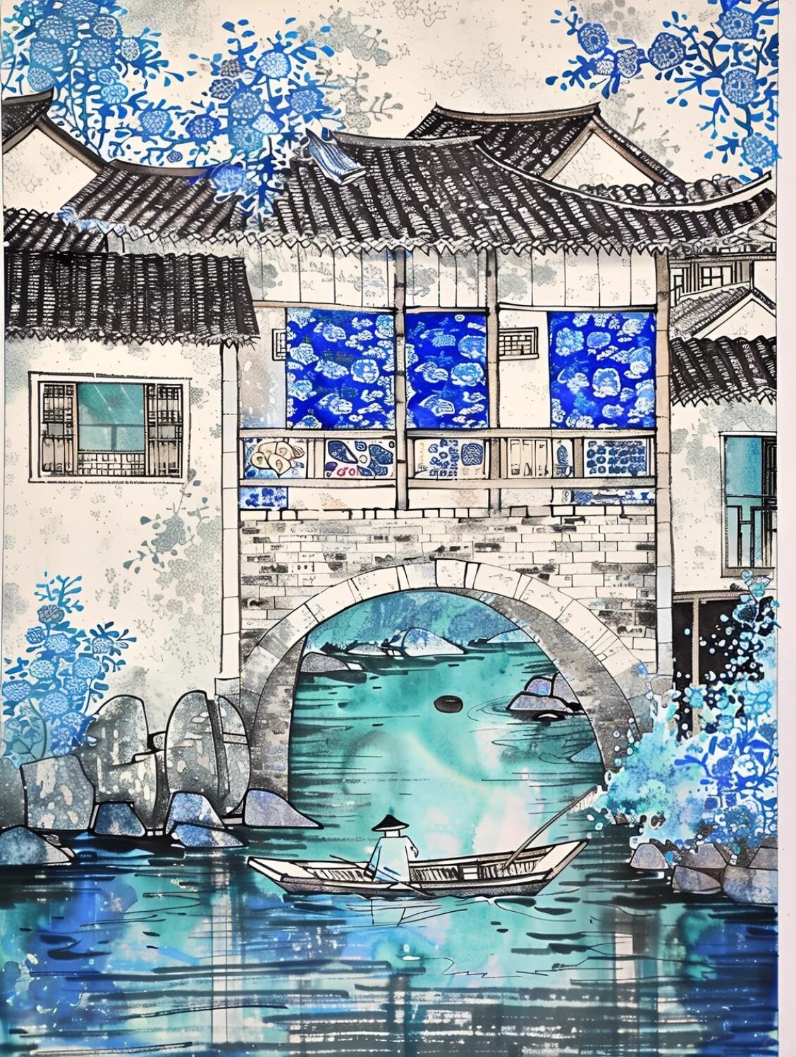 Rqwybcaxn Seed Bead Embroidery Kits Watercolor Architecture 40x50cm