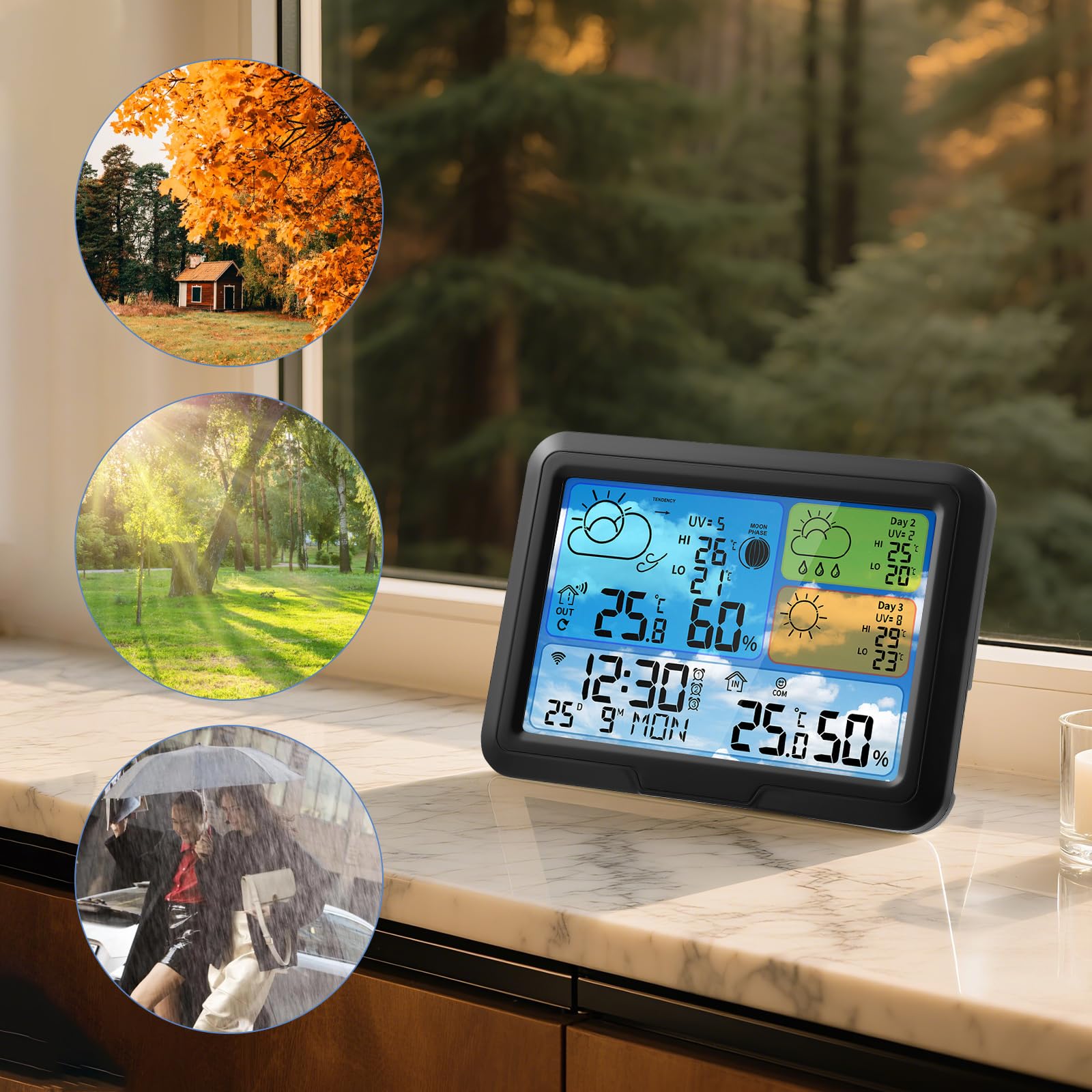 Station Météo Connectée Avec Capteur Extérieur,Avec App Tuya Et Smartlife,Écran Lcd Coloré,Alarme, Réveil,Prévision Météo,Station Météo Sans Fil Pour Interieur&Exterieur