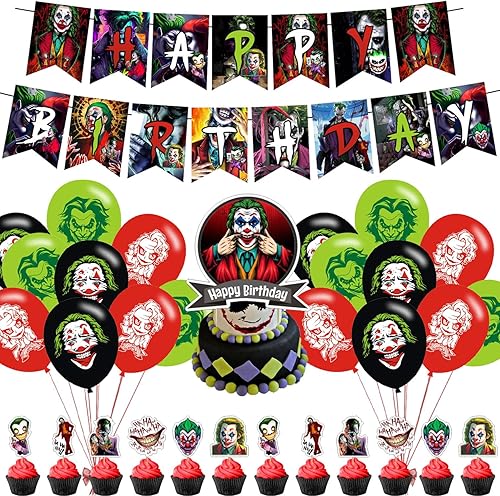 Decoración de fiesta de cumpleaños de payaso de Joker, juego de suministros de fiesta para niños con 1 pancarta de feliz cumpleaños, guirnalda de 13