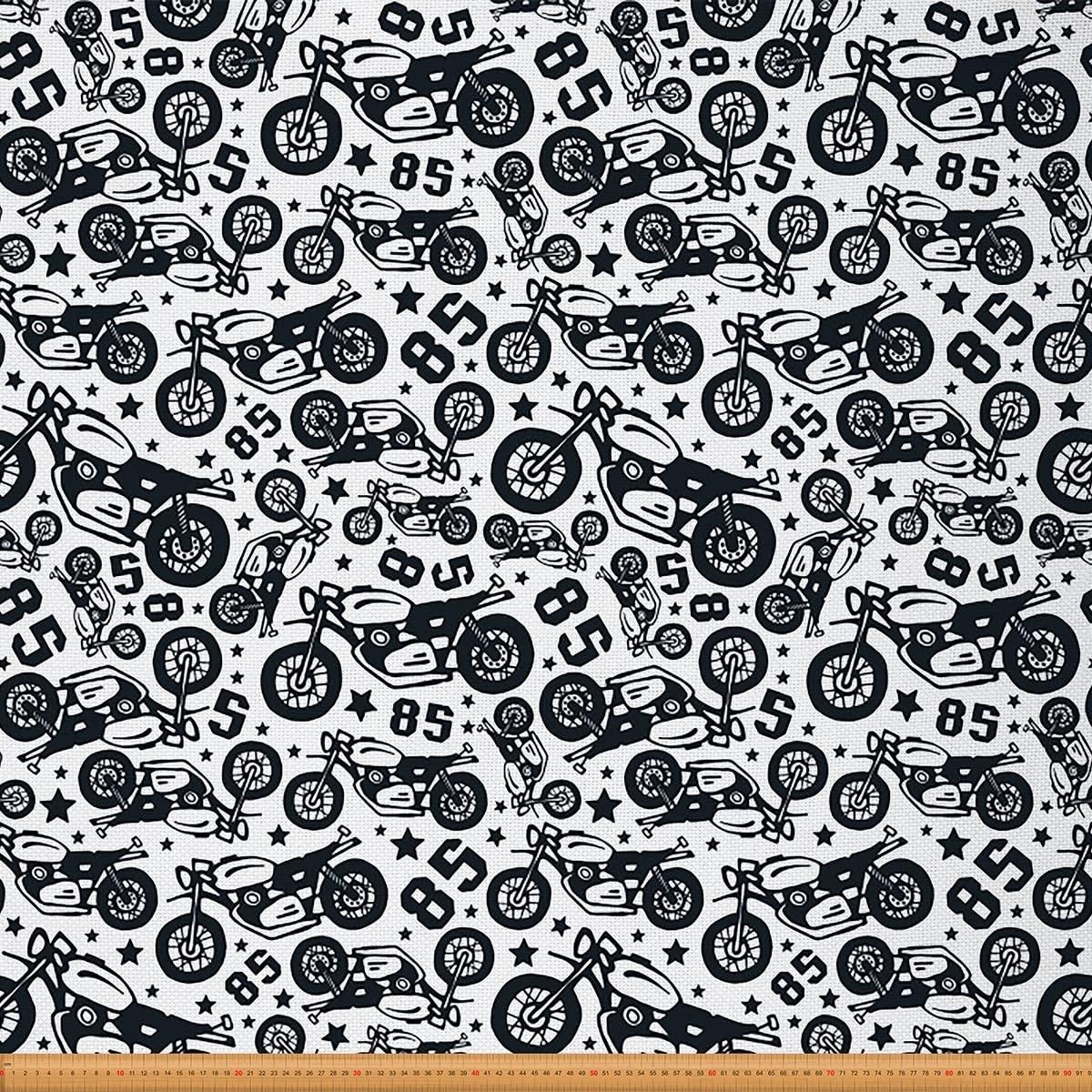 Loussiesd Upholstery Motorcycle Fabric by The Yard,Extreme Sports Fabric for Upholstery and Home DIY Projects,Retro Motorbike Drawings Waterproof Outdoor Fabric,2 Yard,(L184*W150cm) Black