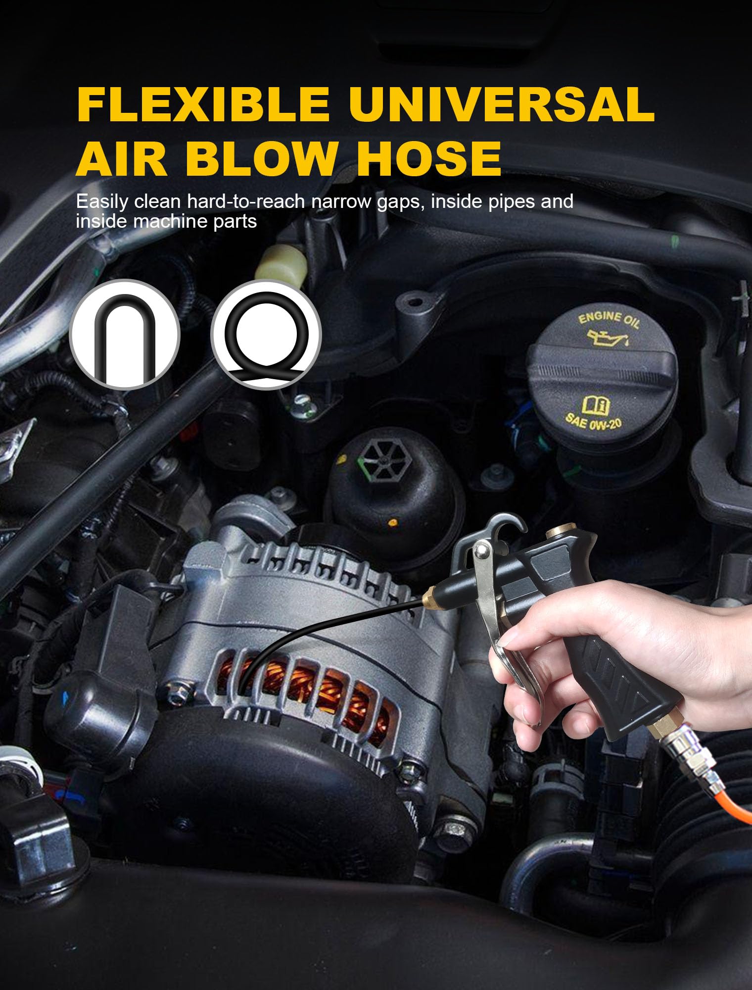 Brass Industrial Air Blower with Adjustable Nozzle, Universal Blow Hose & Steel Extensions - Air Compressor Dusting Tool