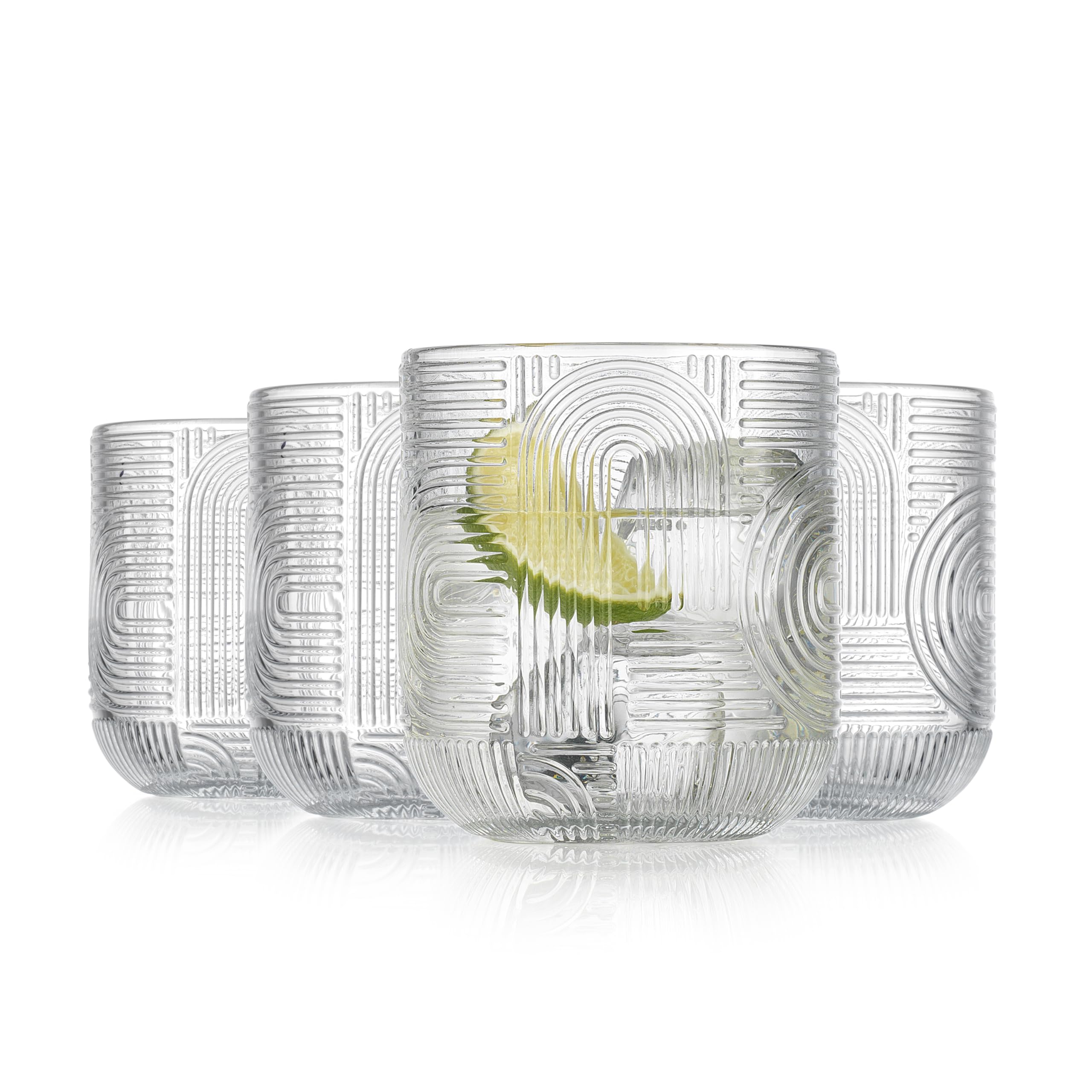 Glaver's Whiskygläser, 370 ml, doppelt, altmodisch, Set mit 4 DOF-Gläsern, für Zuhause, Bar, dicke Gläser, geprägt, elegant, klar, modern, Vintage-Trinkgläser
