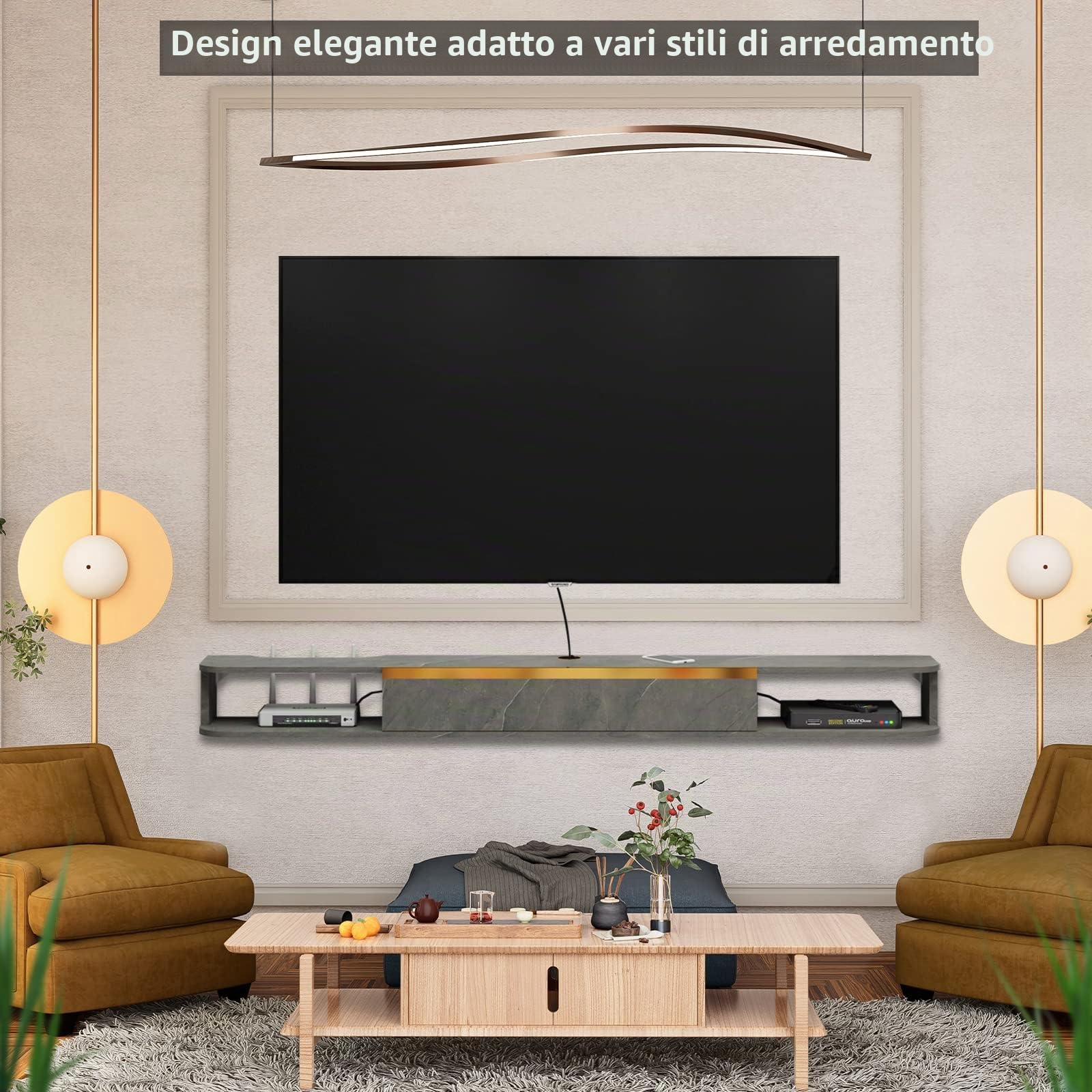 Pmnianhua Mobile TV sospeso, mensola TV galleggiante, supporto per TV galleggiante fissato al muro centro di console multimediale di intrattenimento grande armadio per ufficio a casa (grigio scuro)