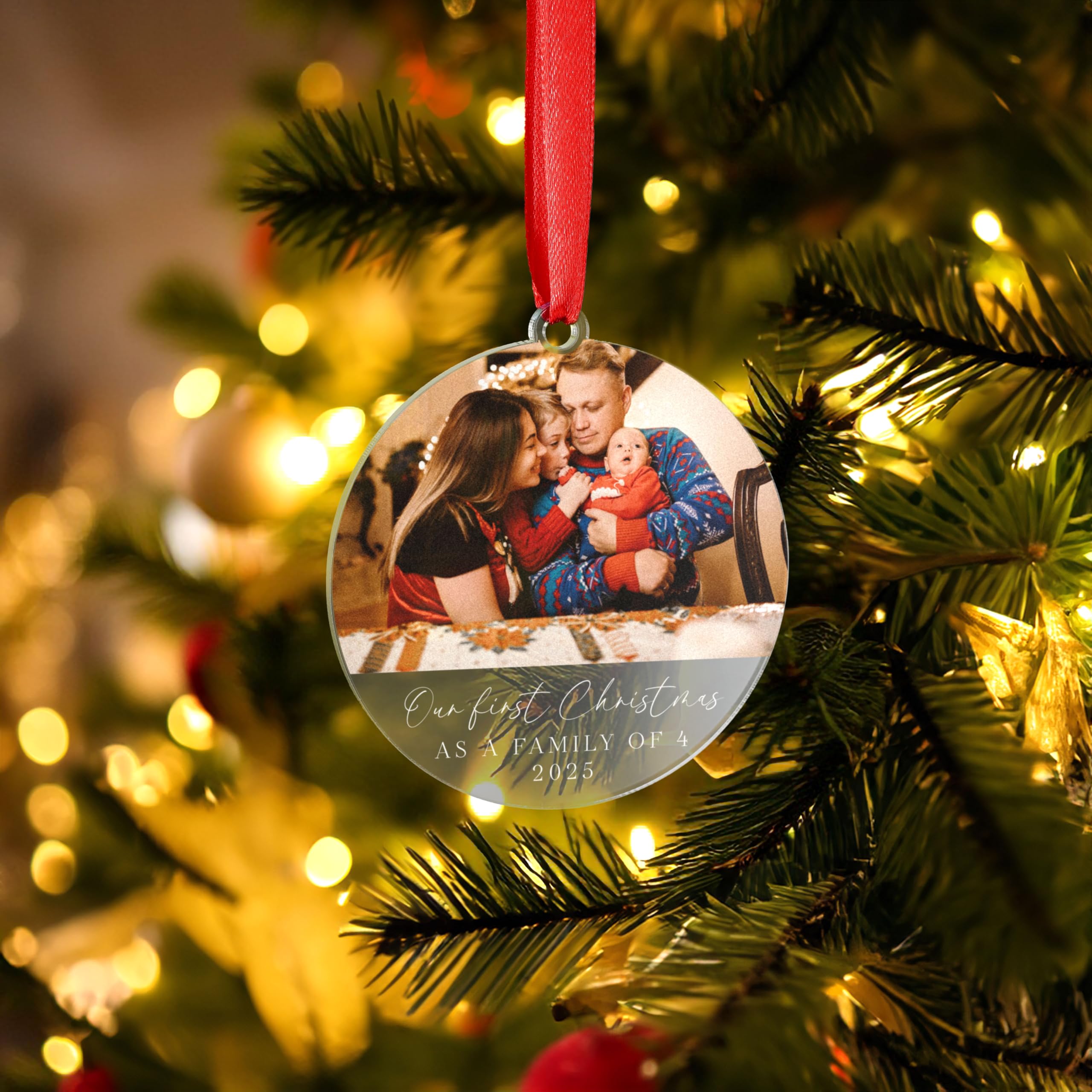 A1 Graphics Ltd Clear Personalised Family Christmas Bauble Ornament Couple Baby Scan Newly Weds Engagement Wedding Present Photo (Clear)