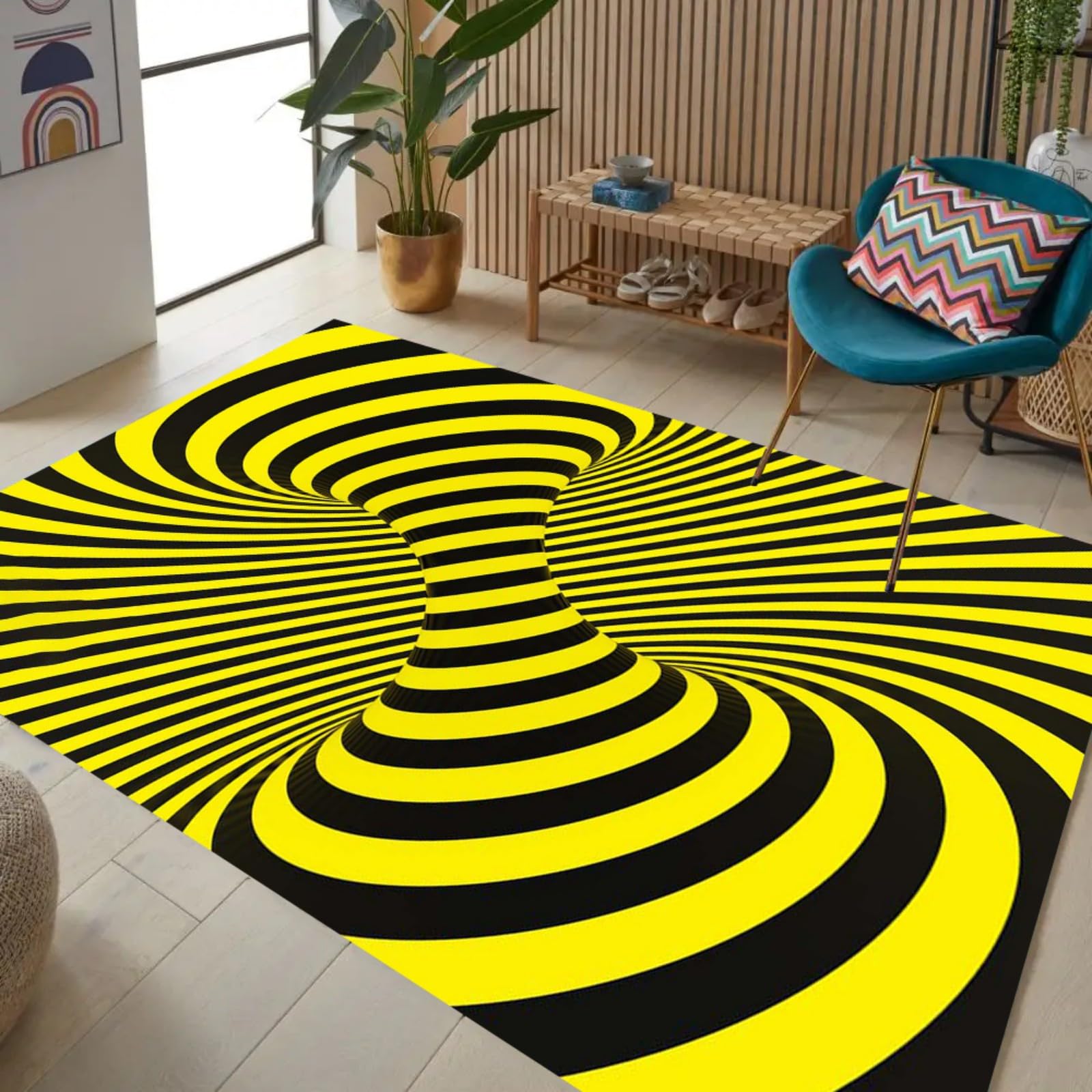Amazon.com: 3D Optical Illusion Vortex Rug 9x12 Black Yellow