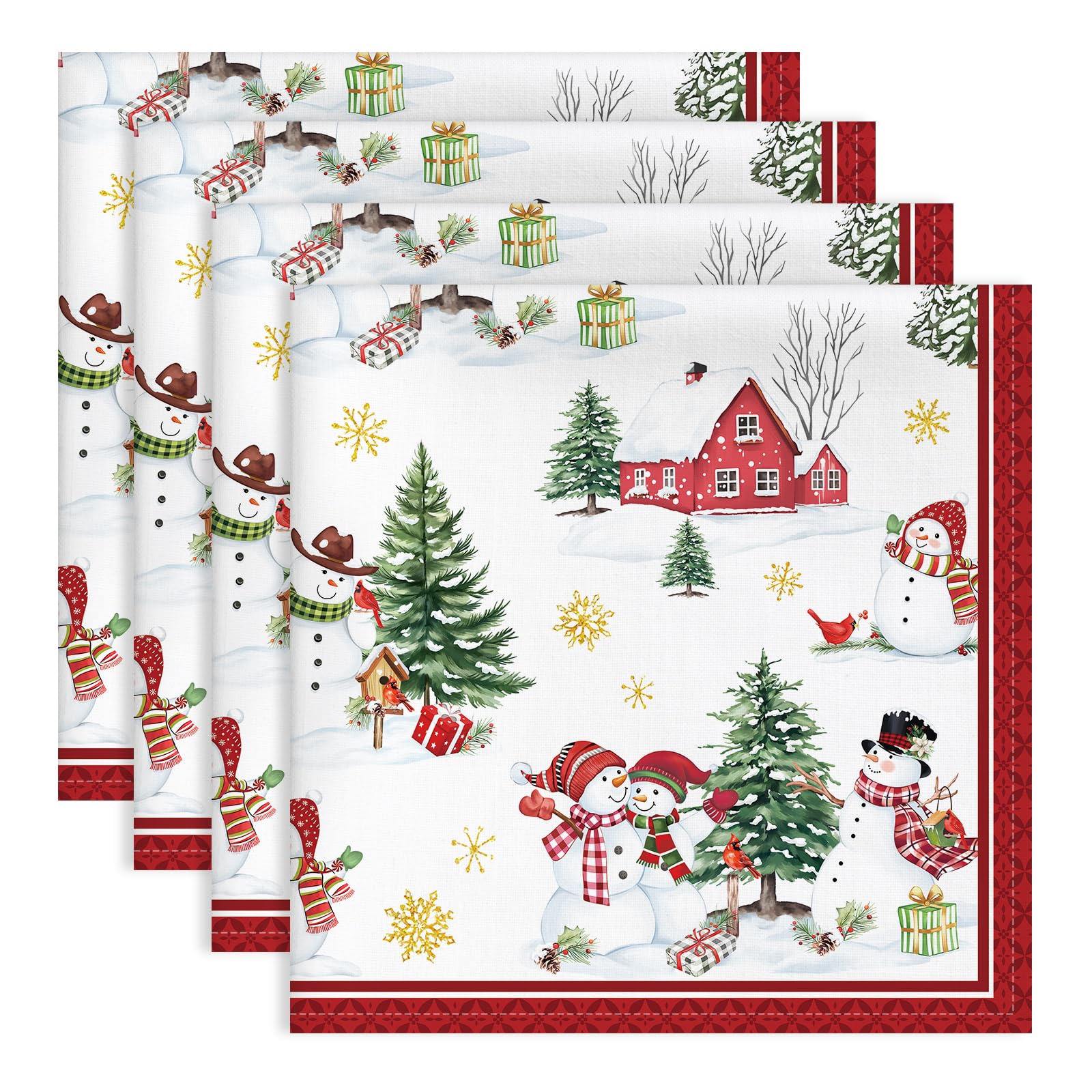 Arquiel Christmas Snowman village Cloth Napkins, 18x18 Inch, Set of 4