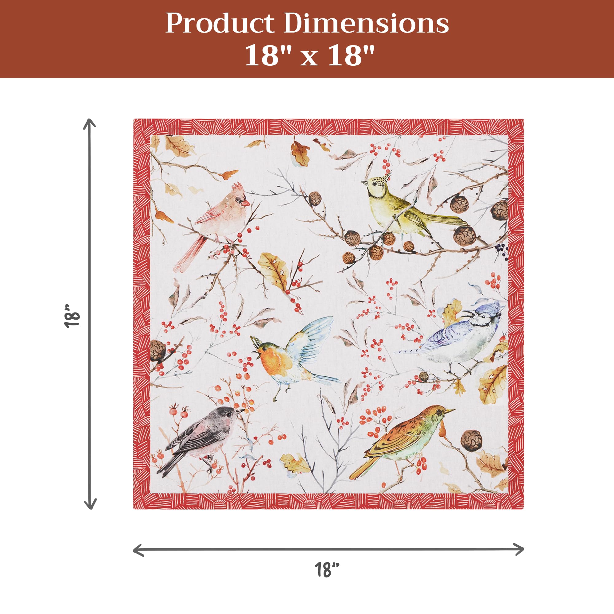 Maison d' Hermine Juego de 4 servilletas cuadradas de tela 100% algodón, suaves y duraderas, reutilizables para uso diario, lavables, cenas, cócteles, bodas, restaurantes (Pinson, 45 x 45 cm)