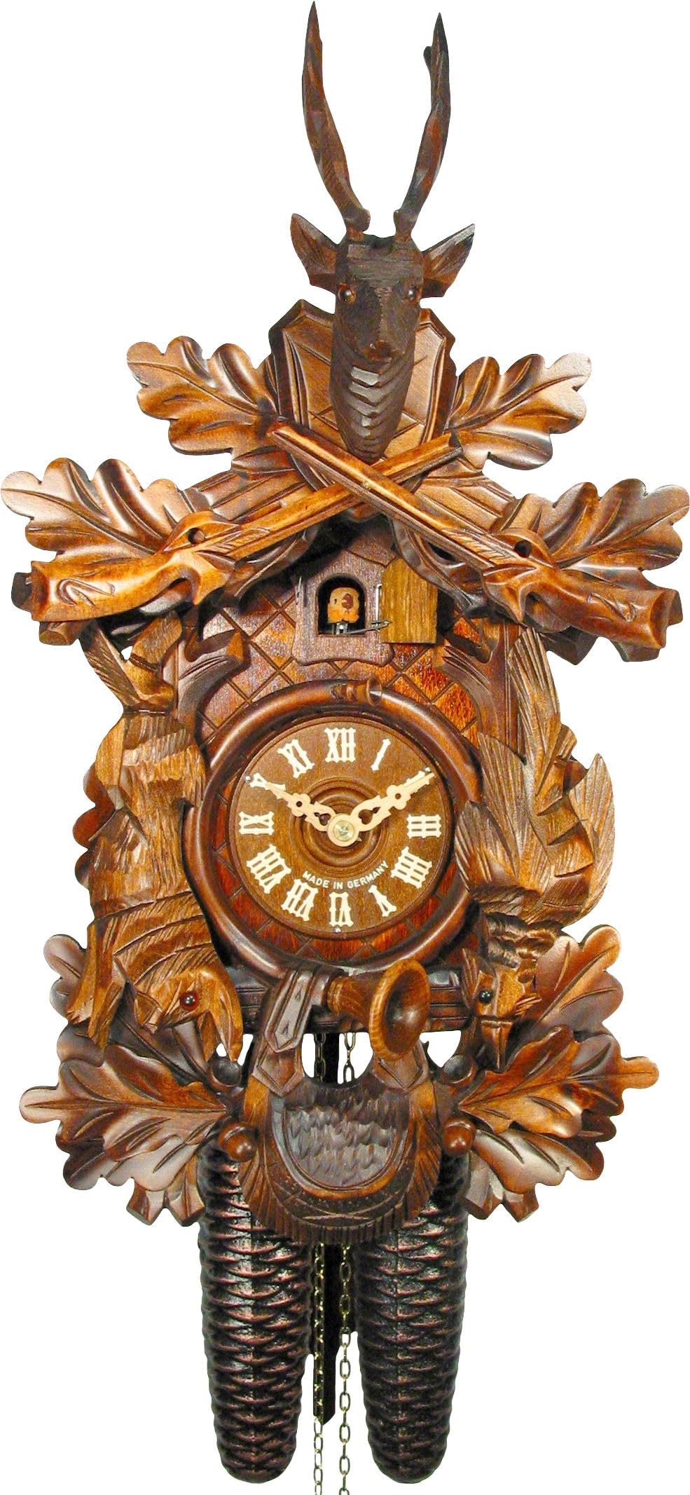 German Cuckoo Clock 8-day-movement Carved-Style 16.00 inch - Authentic black forest cuckoo clock by August Schwer