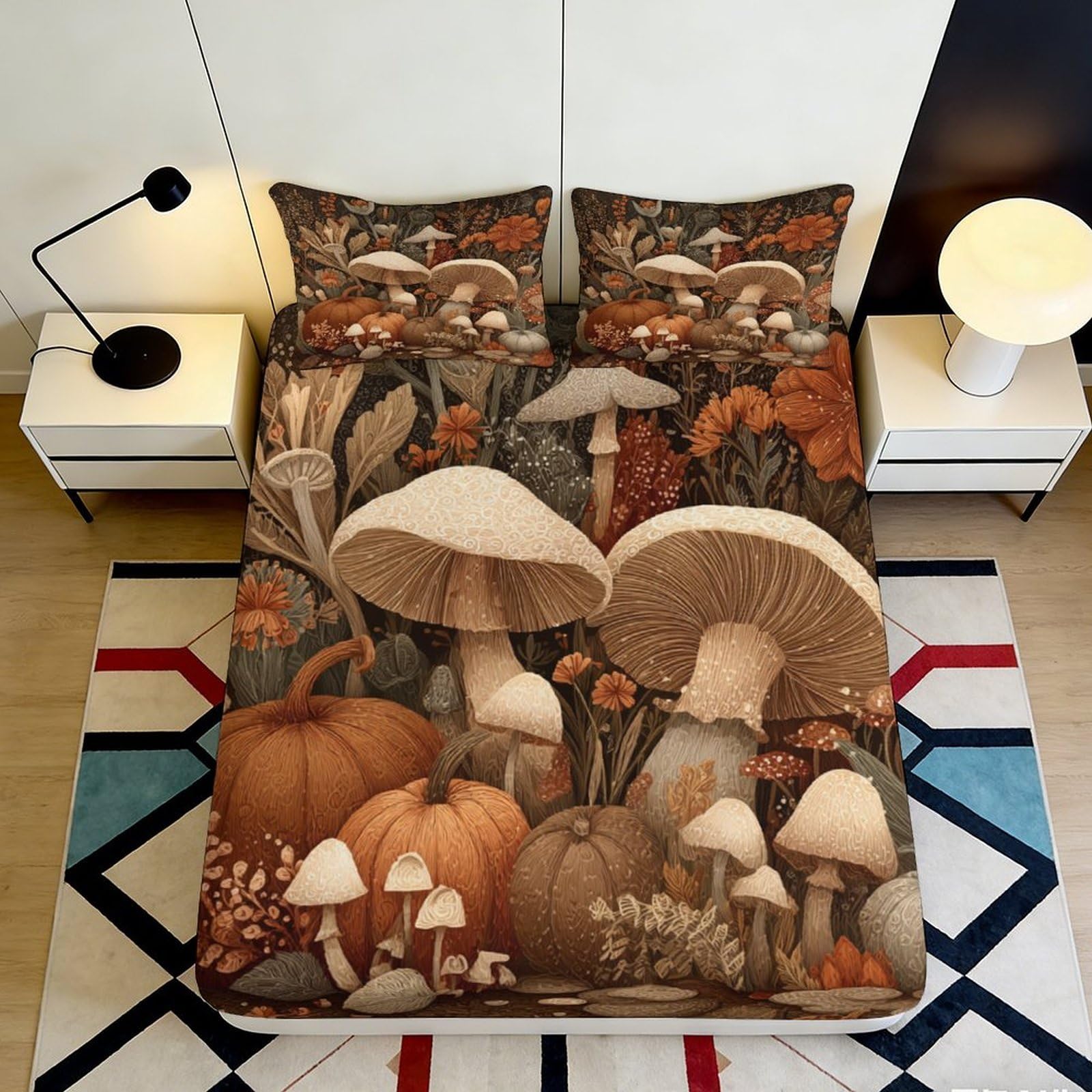 Pnayamiorkfel Style-1 3D Printed Pumpkin Mushroom Fitted Sheet Microfiber Autumn Forest Bed Cover For Bedroom Guest Room Decor 90X200x25cm