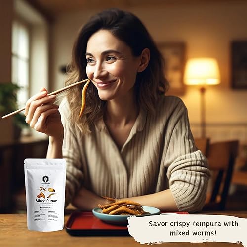 Miniatura 5 de Thailand Unique Pupas mixtas de gusanos  Bolsa de 0.53 oz de gusanos de seda, supergusanos, gusanos de comida y sagú, insectos comestibles para