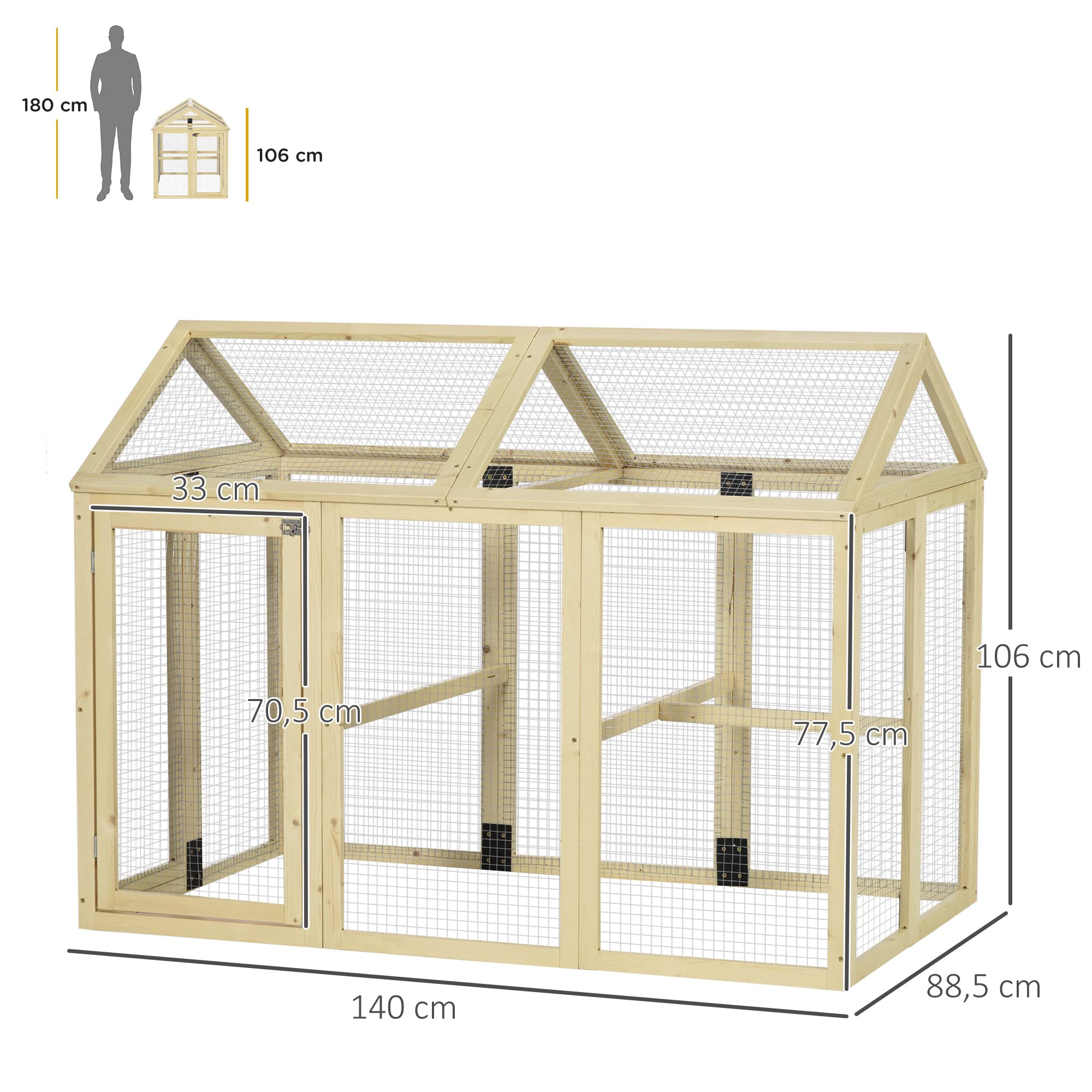 PawHut Gallinero Exterior Madera 140x88,5x106 cm 1-3 Gallinas 3 Perchas 2 Puertas Cierre