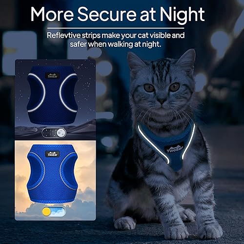 Miniatura 5 de TwoEar Arnés de gato a prueba de escape, suave chaleco ajustable para perro, de malla transpirable, chaqueta reflectante de fácil control para