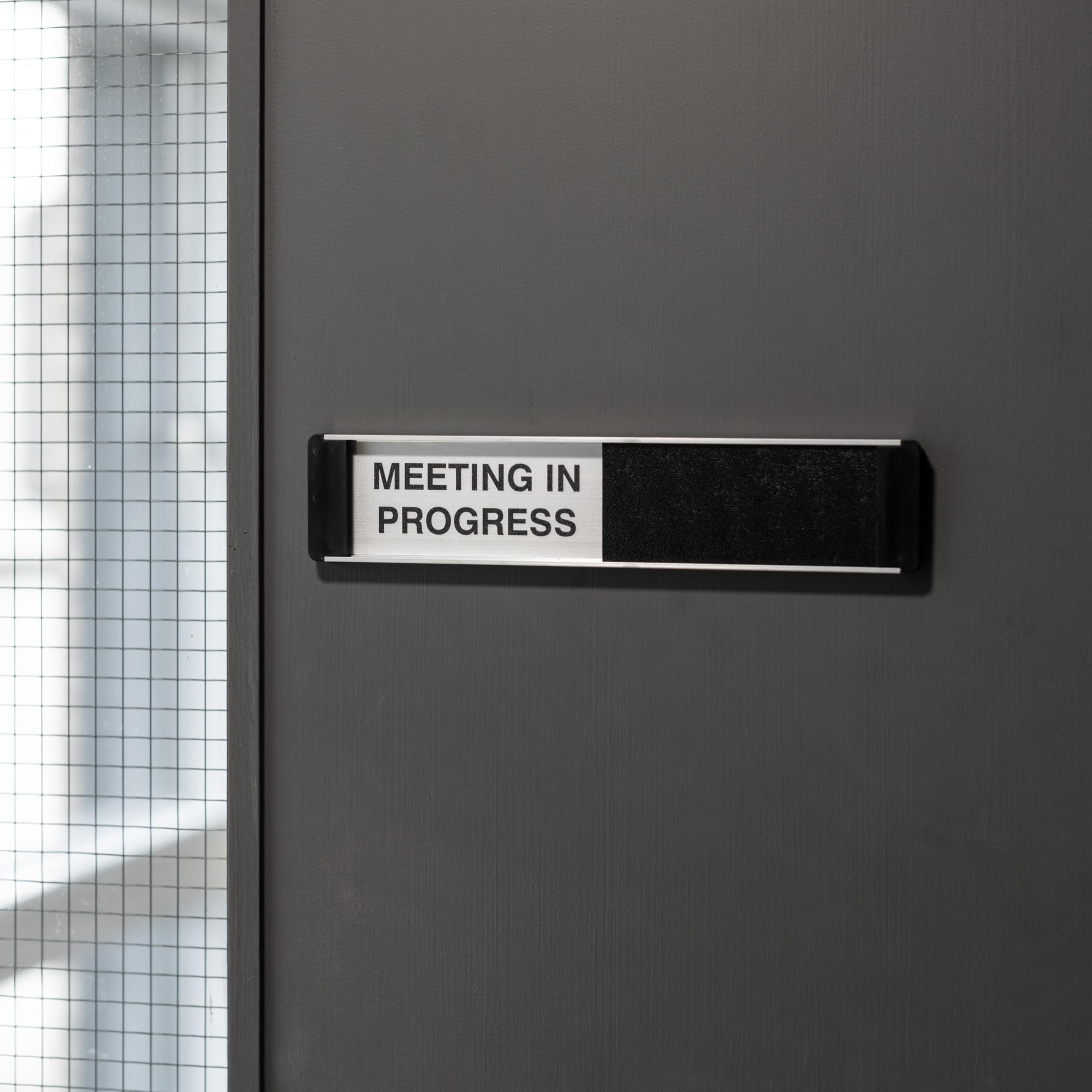 Seco Panneau coulissant en aluminium/PVC avec inscription « Meeting In Progress » - 255 mm x 52 mm