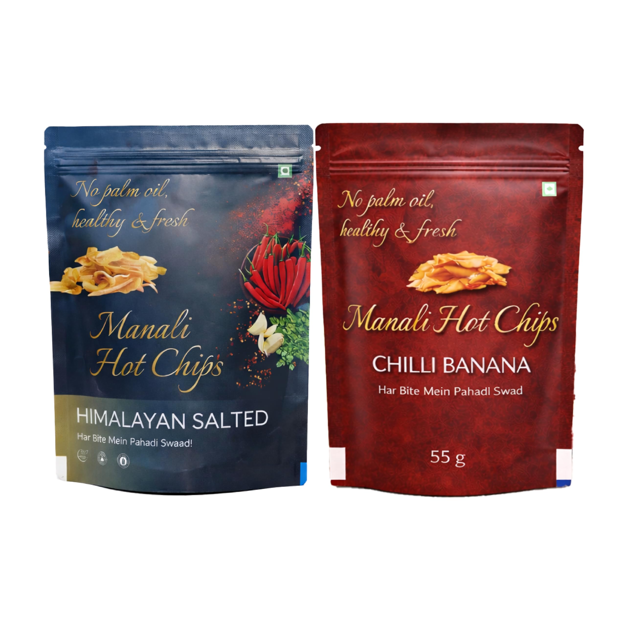 Manali Hot Chips Organic Chilli Banana + Himalayan Salty Banana Flavor 55g combo| Farm Fresh Thin & Crunchy Crispy Snack | No Palm Oil-picture-28