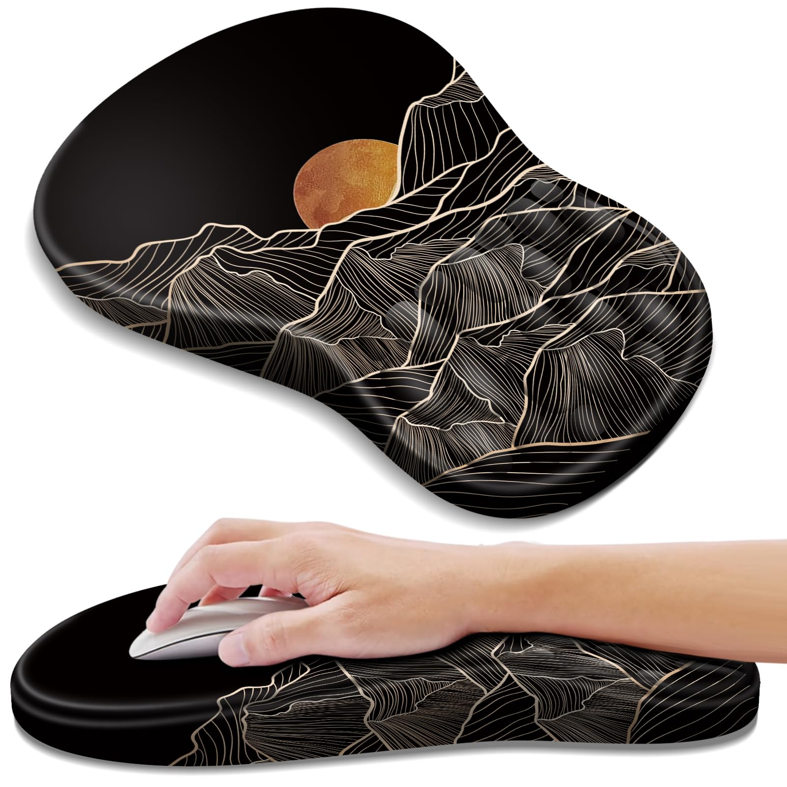 YIWEI Ergonomic Mouse Pad with Wrist Rest Support, Mousepad with Comfortable Memory Foam Wrist Rest and Non-Slip PU Base for Pain Relief, Computer, Laptop, Office, Home (Sunset)