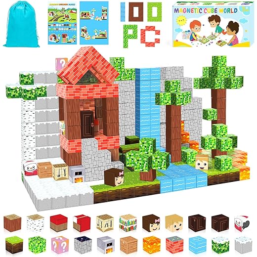 100PCS Magnetic Blocks Building Toys for 3-13 Year Old Kids Boys Girls, The Magnet World Building Set, Magnetic Cubes Building Blocks, STEM Montessori Sensory Toys, Gift for Boys Kids Age 3-12