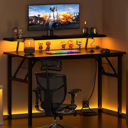 Miniatura 18 de Need AC5WW NA - Escritorio plegable para computadora y oficina en casa con tomas de corriente, soporte para monitor, espacio para taza, luces led y