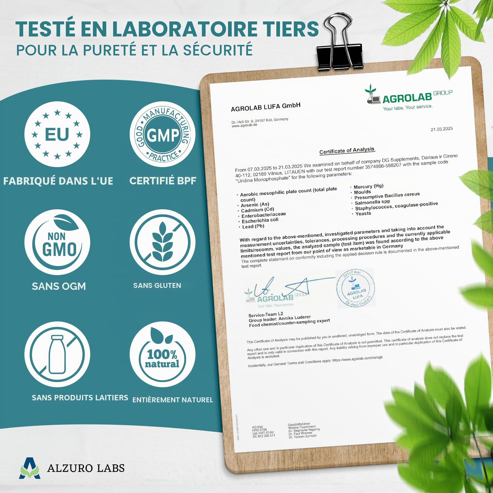 Uridine monophosphate | 250 mg | 60 gélules végétales | cure de 2 mois | GMP & Testé en Laboratoire Indépendant