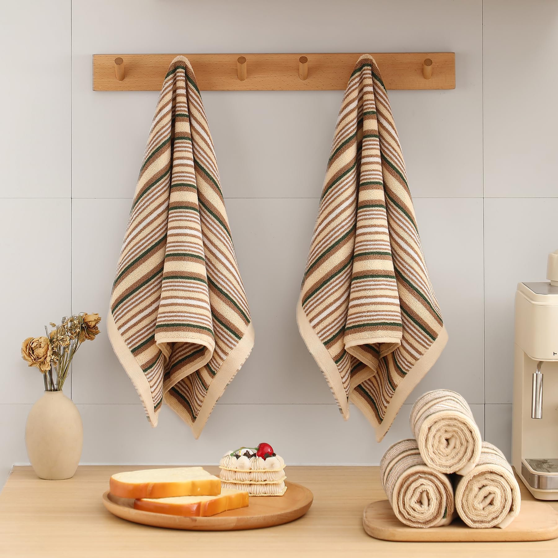 SALAS Paños de cocina de alta calidad para secar platos, paños de cocina grandes de algodón, toallas de mano de rizo a rayas, juegos de toallas de cocina gruesos altamente absorbentes con lazo para
