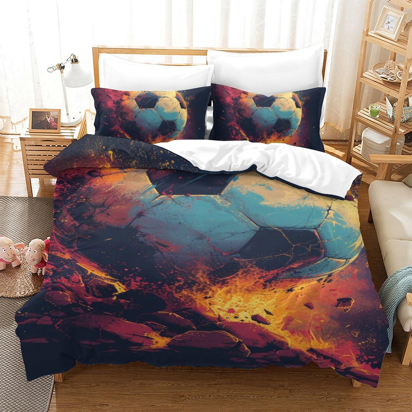 Housse de couette football 140x200 microfibre avec 2 taies d'oreiller pour lit simple